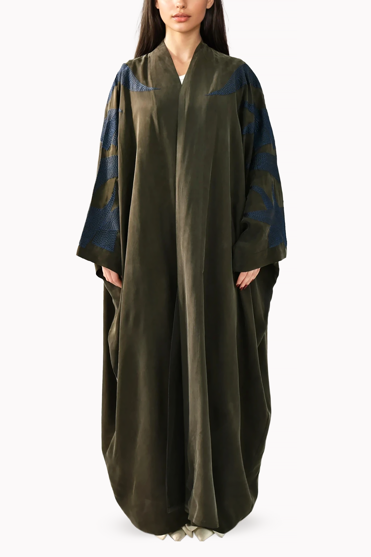 Silk Olive Green Abaya by May Thahab
