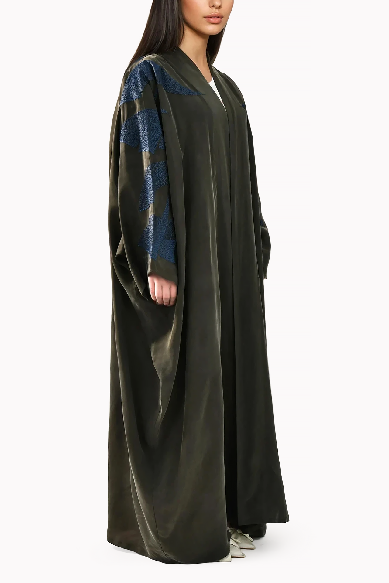 Silk Olive Green Abaya by May Thahab