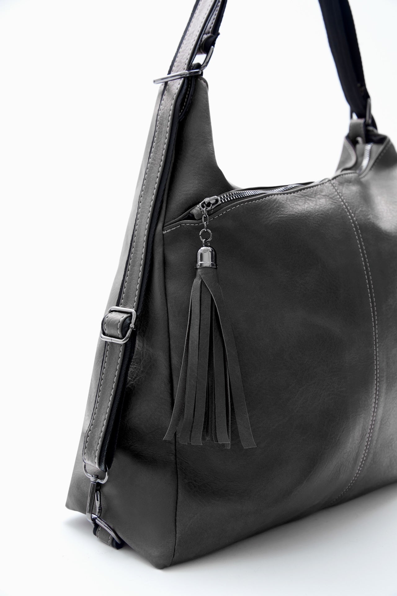 Black Slouchy Tassel Shoulder Bag by WECRE8