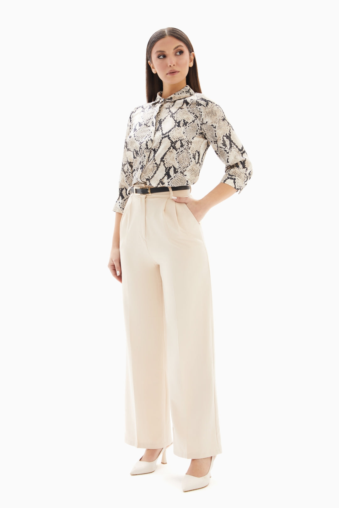 Beige Classic Trousers with Belt By WECRE8