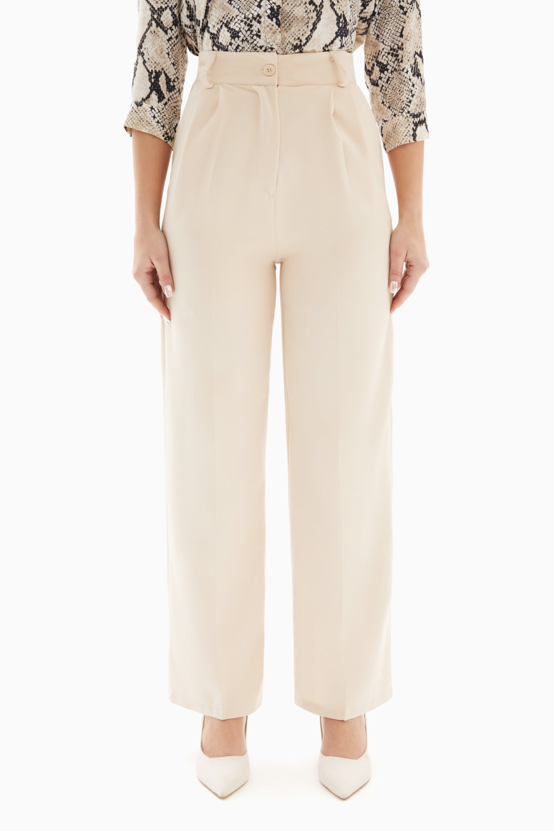 Beige Classic Trousers with Belt By WECRE8