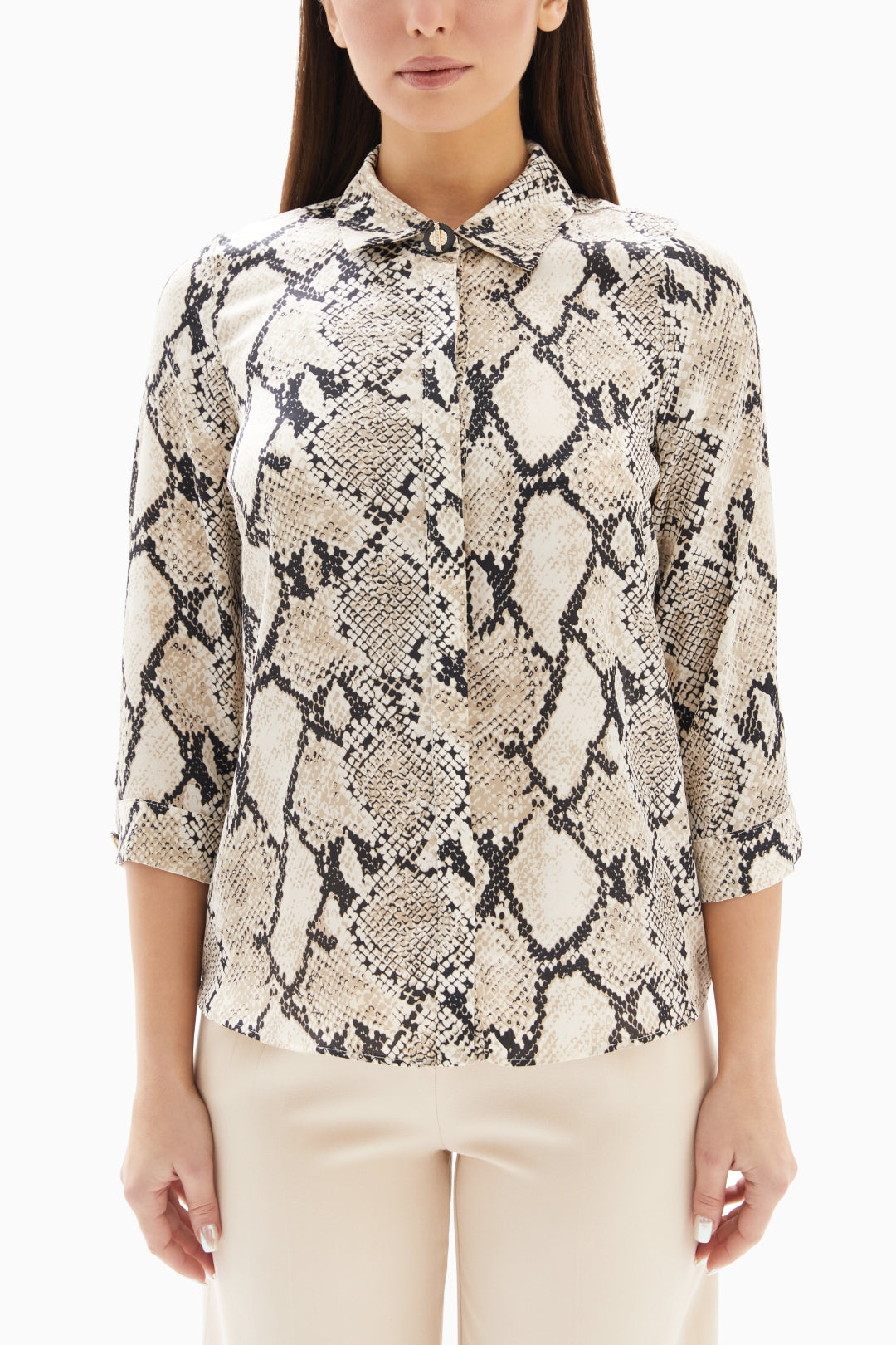 Beige Snake Print Blouse By WECRE8