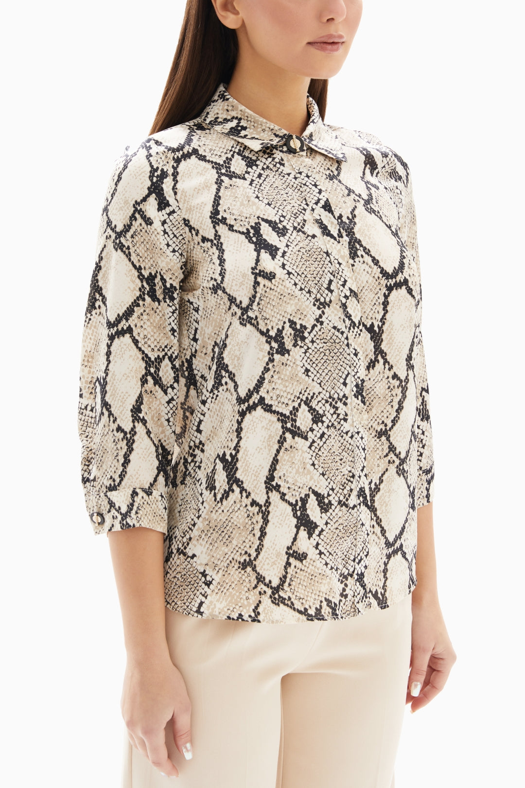 Beige Snake Print Blouse By WECRE8