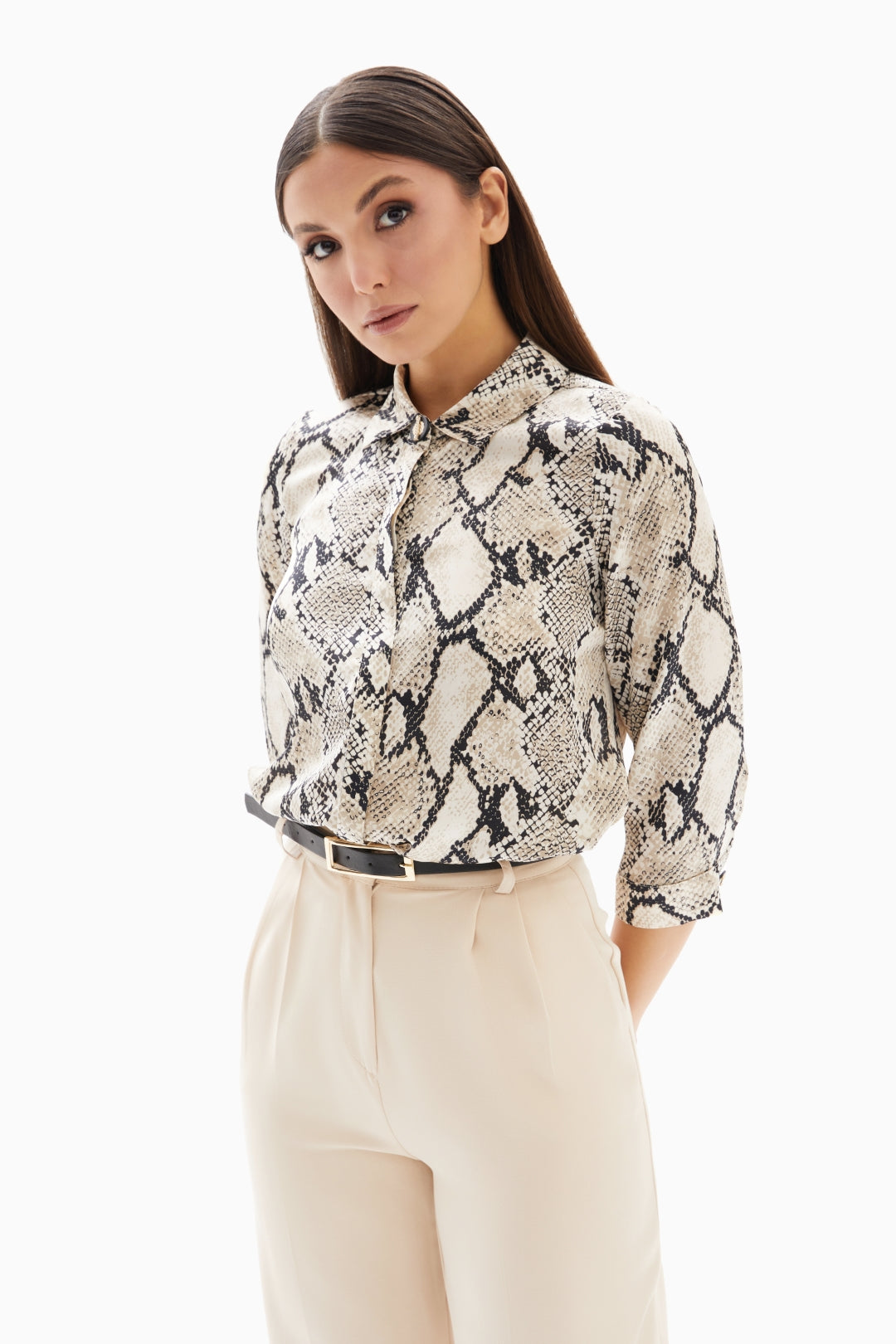 Beige Snake Print Blouse By WECRE8