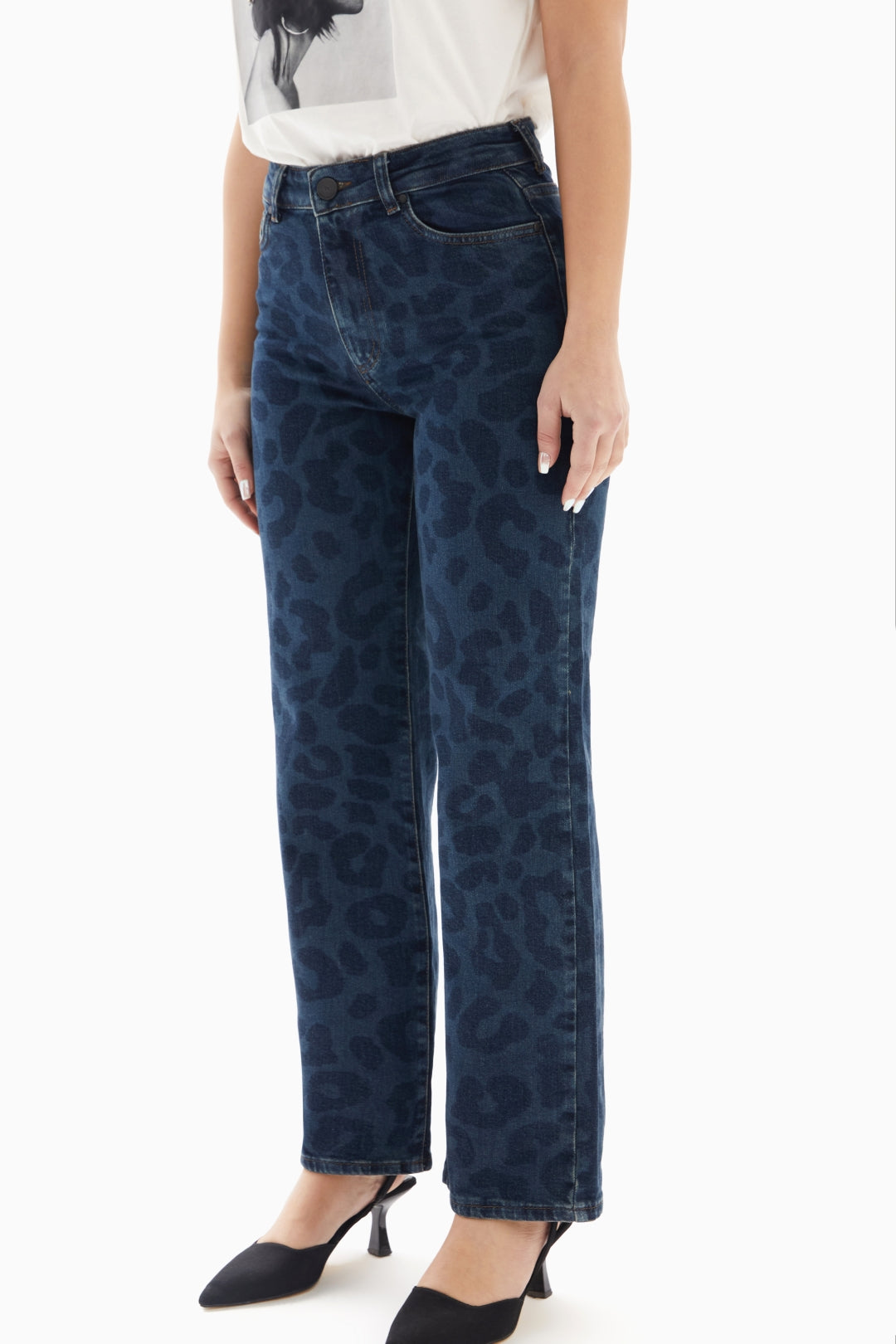 Dark Blue Leopard Print Denim Jeans By WECRE8