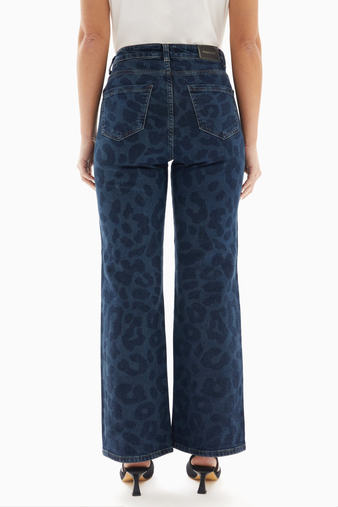 Dark Blue Leopard Print Denim Jeans By WECRE8