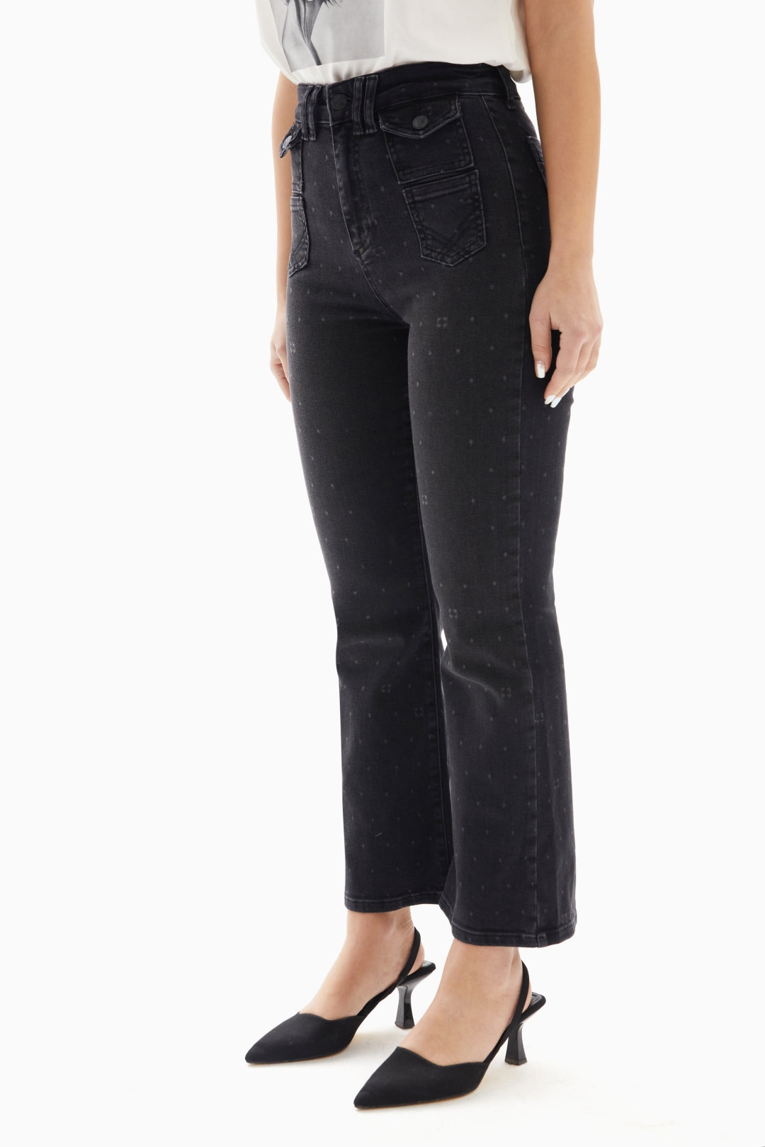 Black Dots Pattern Denim Jeans By WECRE8