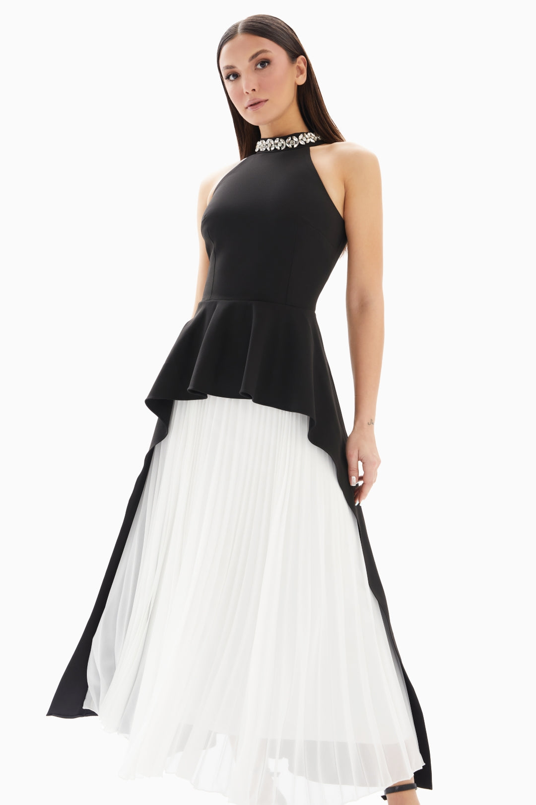 Maxi Black/White Asymmetrical Dress By WECRE8