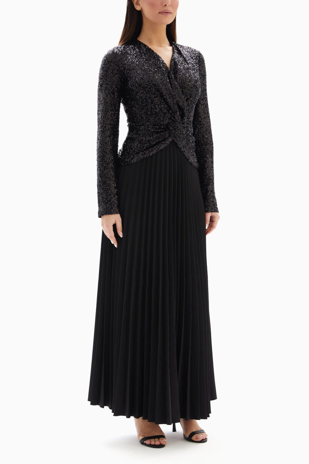 Maxi Black Sequined Pleated Dress By WECRE8