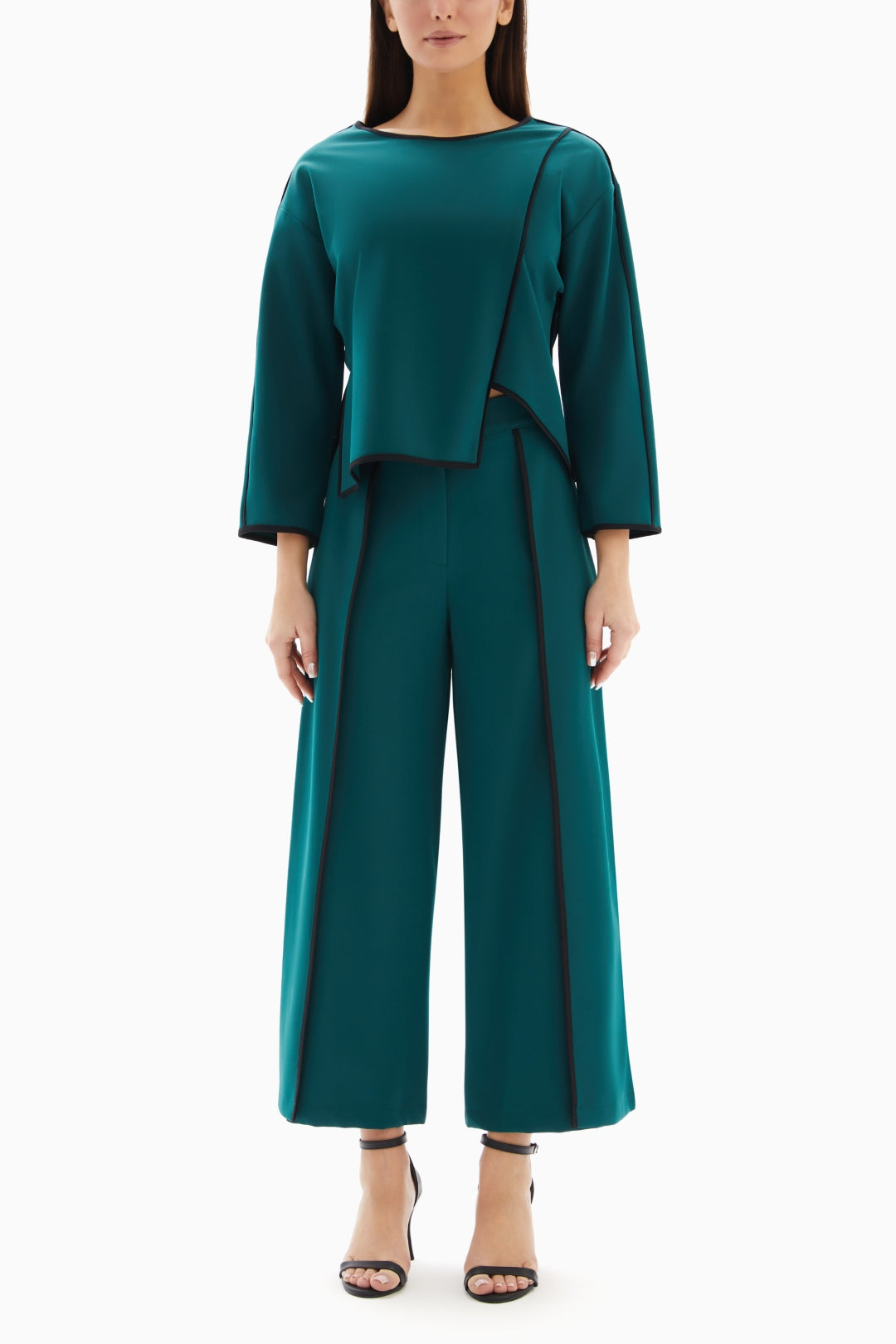 Teal Asymmetrical Set of Cropped Top and Trousers By WECRE8