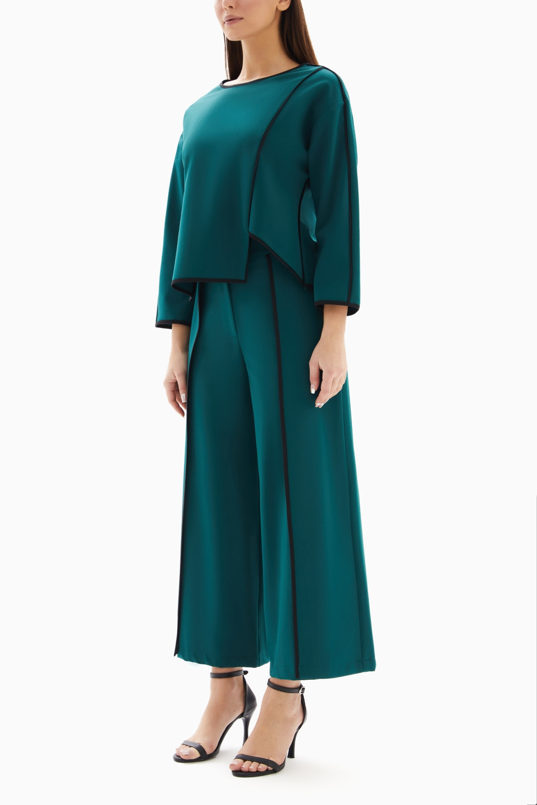 Teal Asymmetrical Set of Cropped Top and Trousers By WECRE8