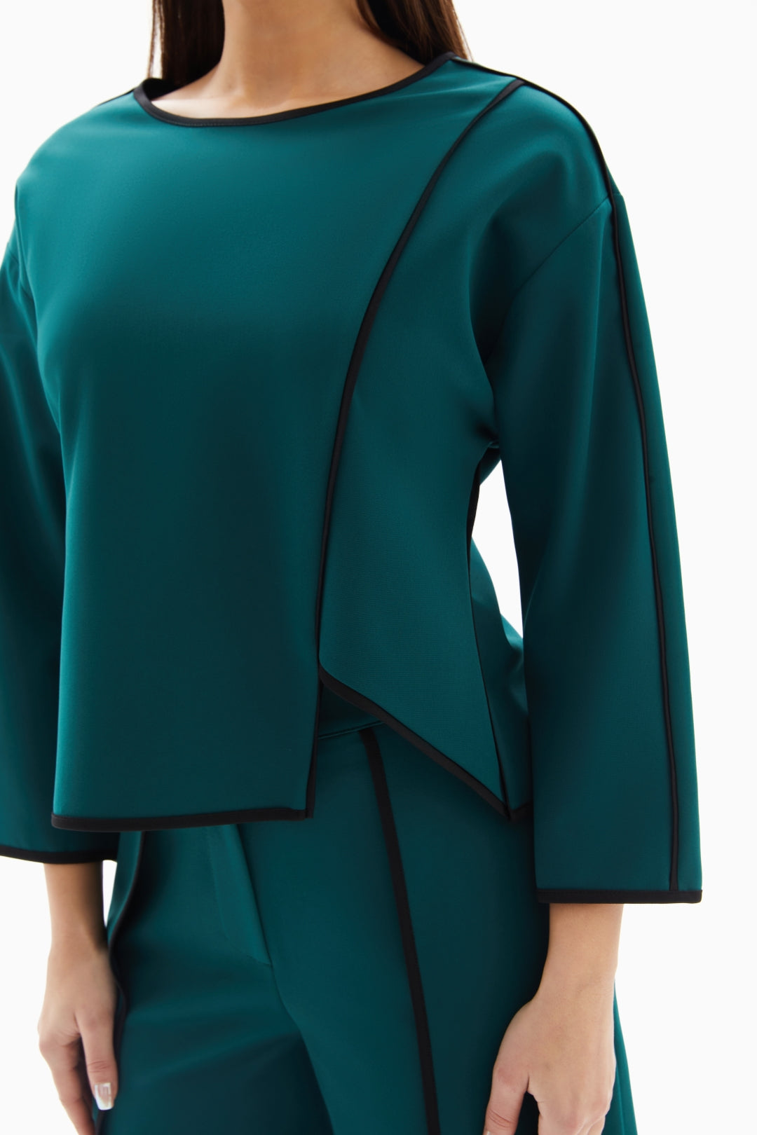 Teal Asymmetrical Set of Cropped Top and Trousers By WECRE8