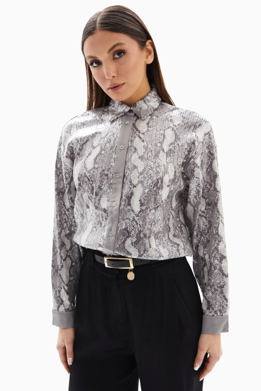 Grey/Black Snake Sequin Blouse By WECRE8