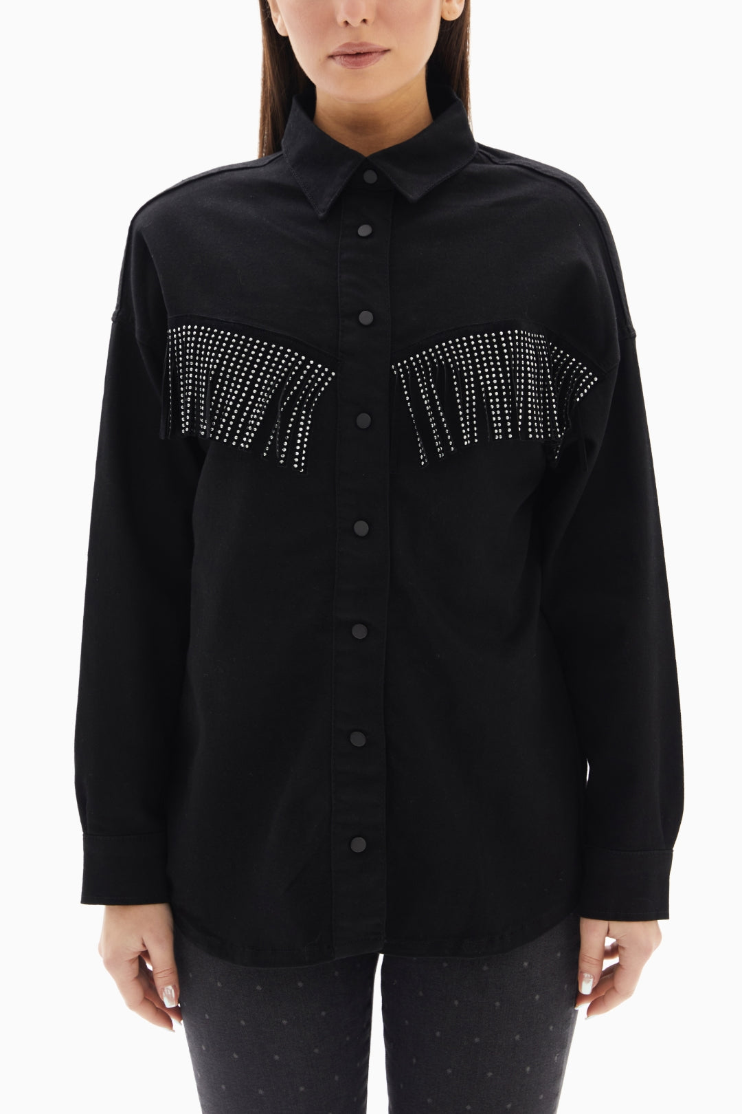 Black Stud Fringes Blouse By WECRE8