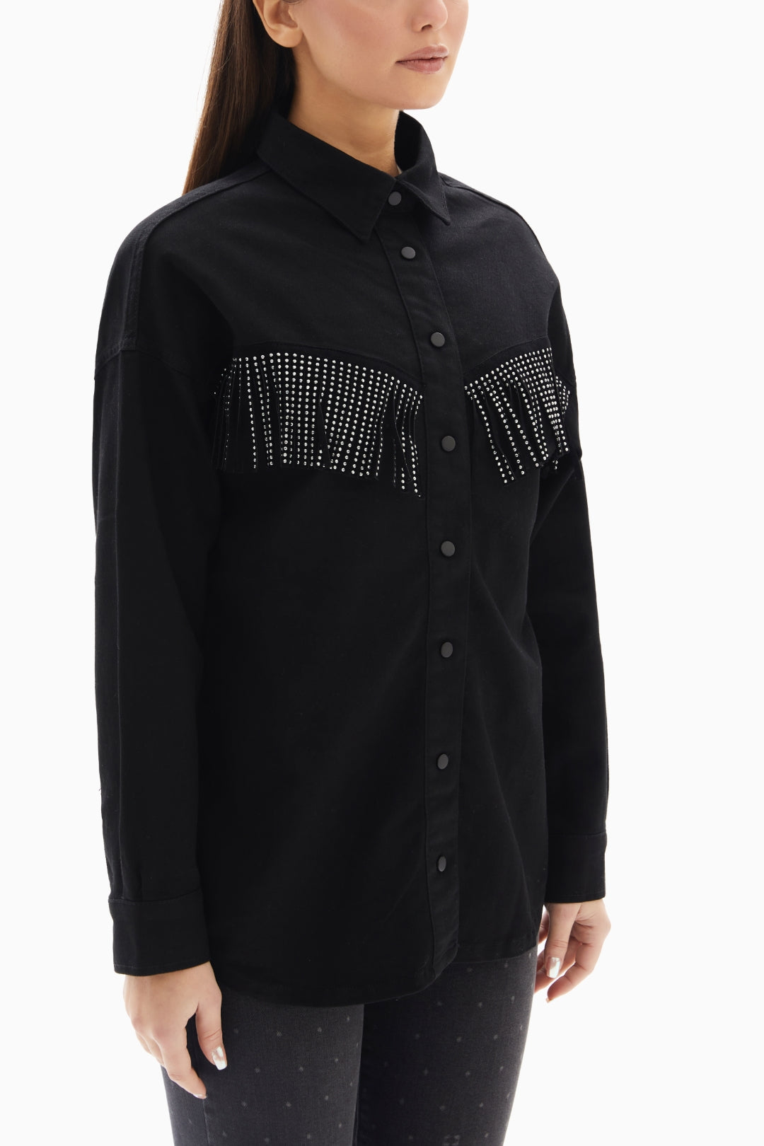 Black Stud Fringes Blouse By WECRE8