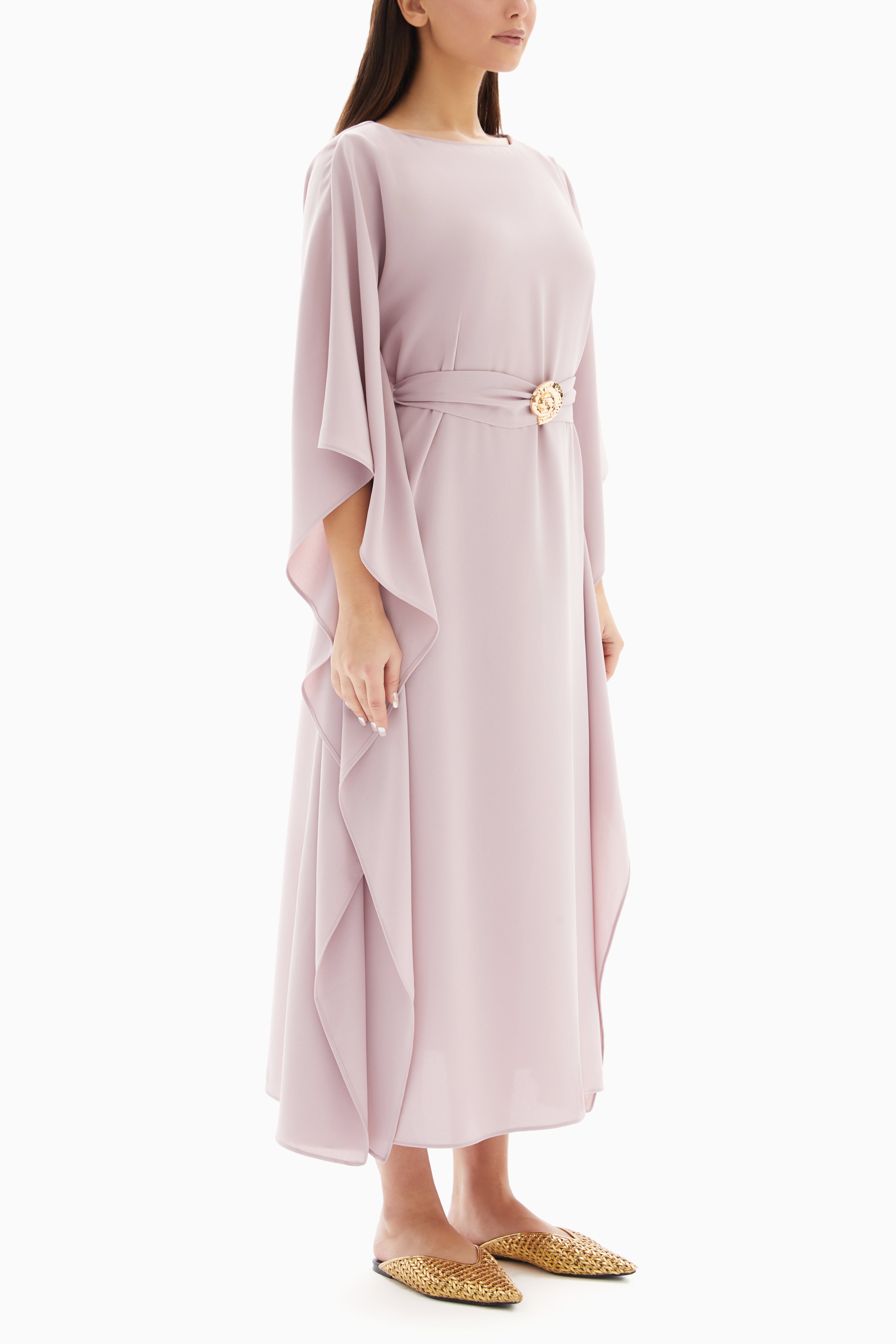 Maxi Pink Plain Dress with Belt By WECRE8