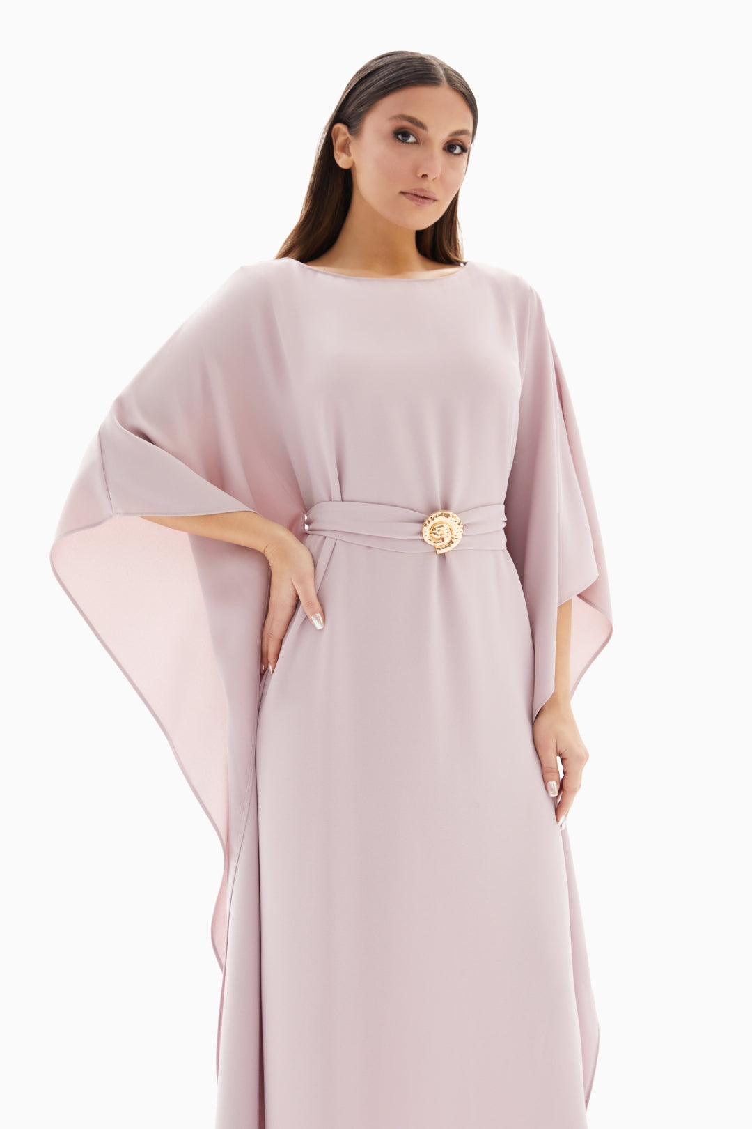 Maxi Pink Plain Dress with Belt By WECRE8