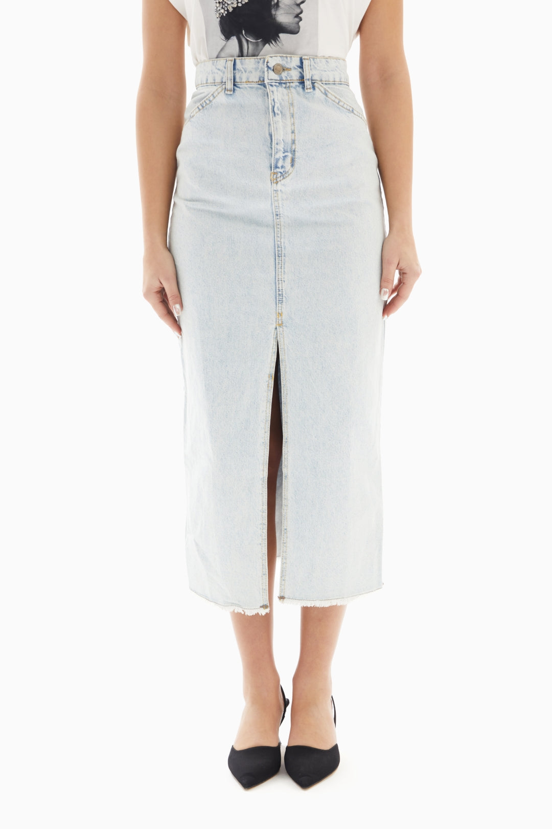 Light Blue Washed Denim Skirt By WECRE8