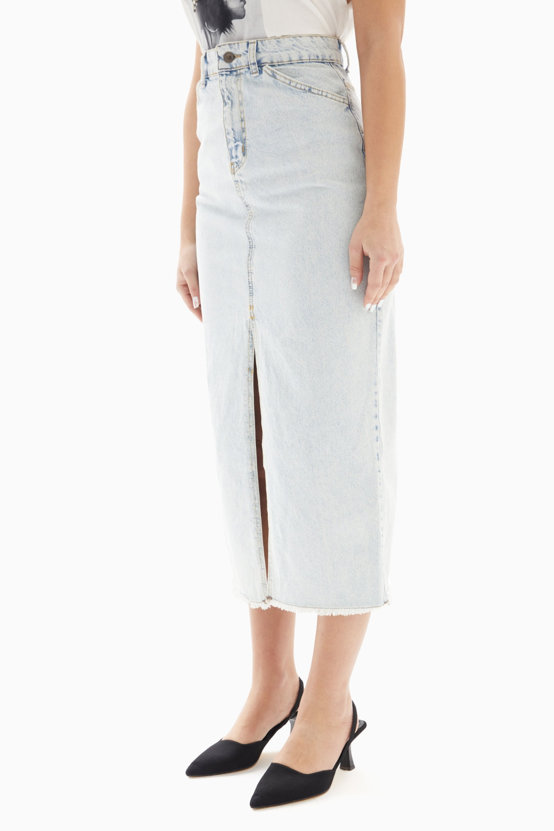 Light Blue Washed Denim Skirt By WECRE8