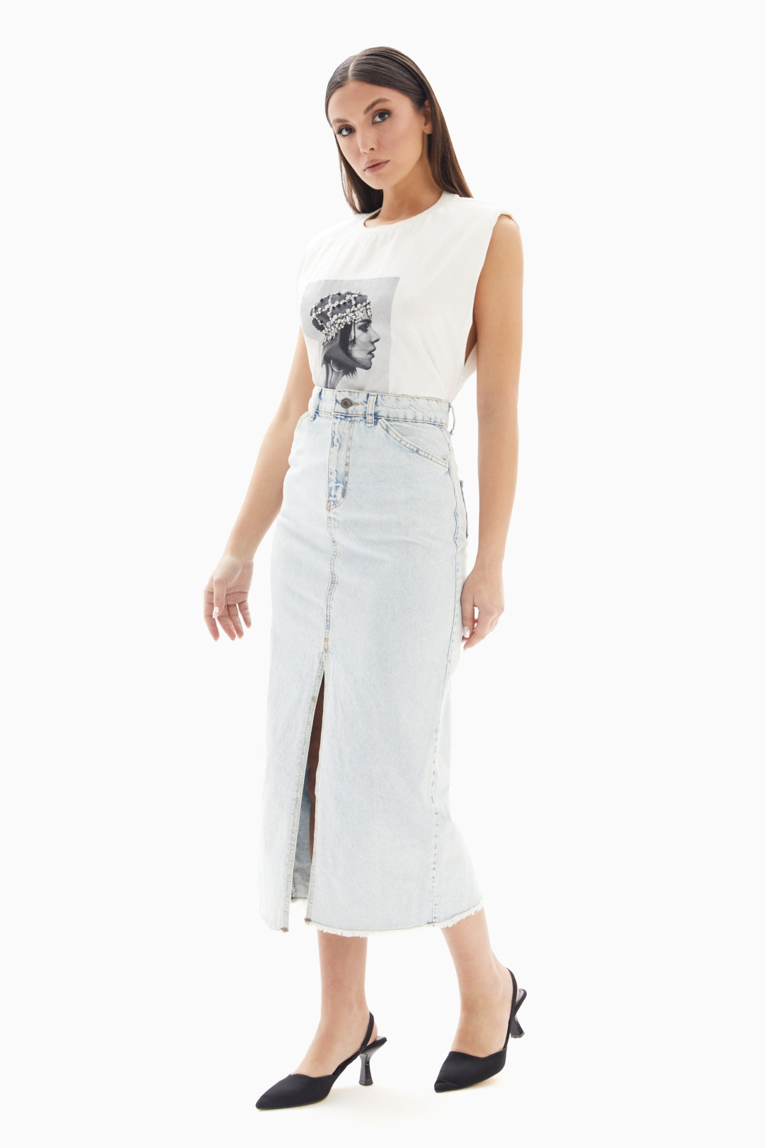 Light Blue Washed Denim Skirt By WECRE8