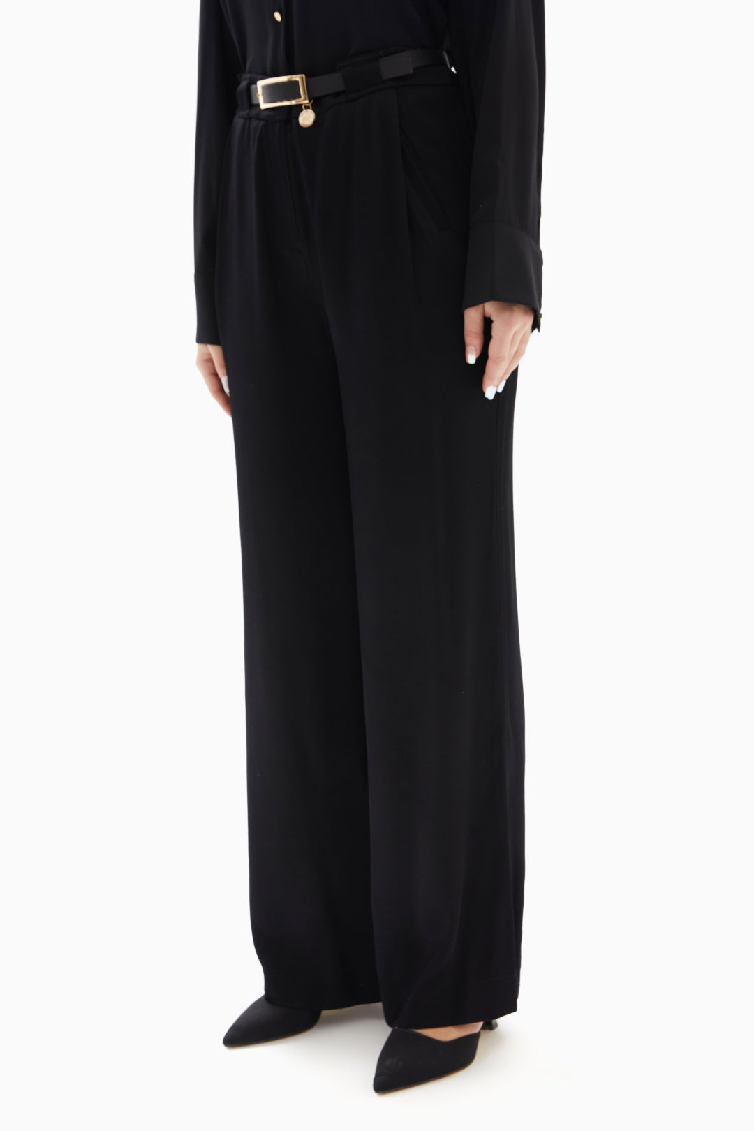 Black Plain Trousers with Belt By WECRE8