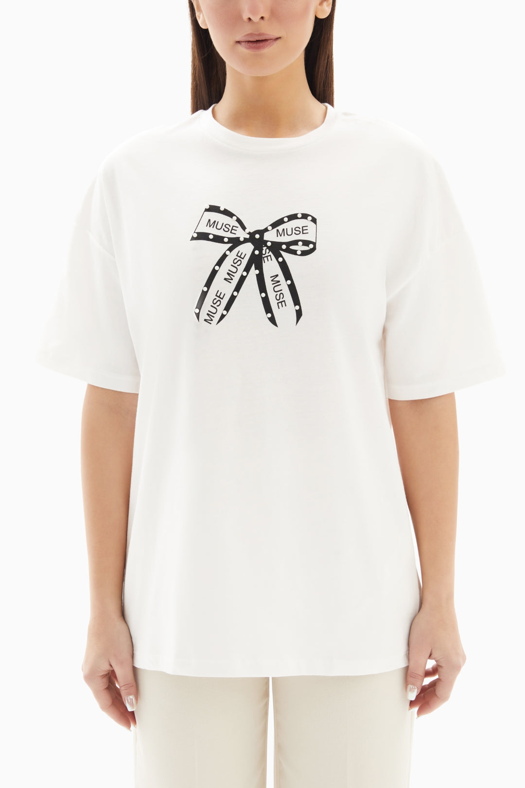 White Bow Printed T-shirt By WECRE8