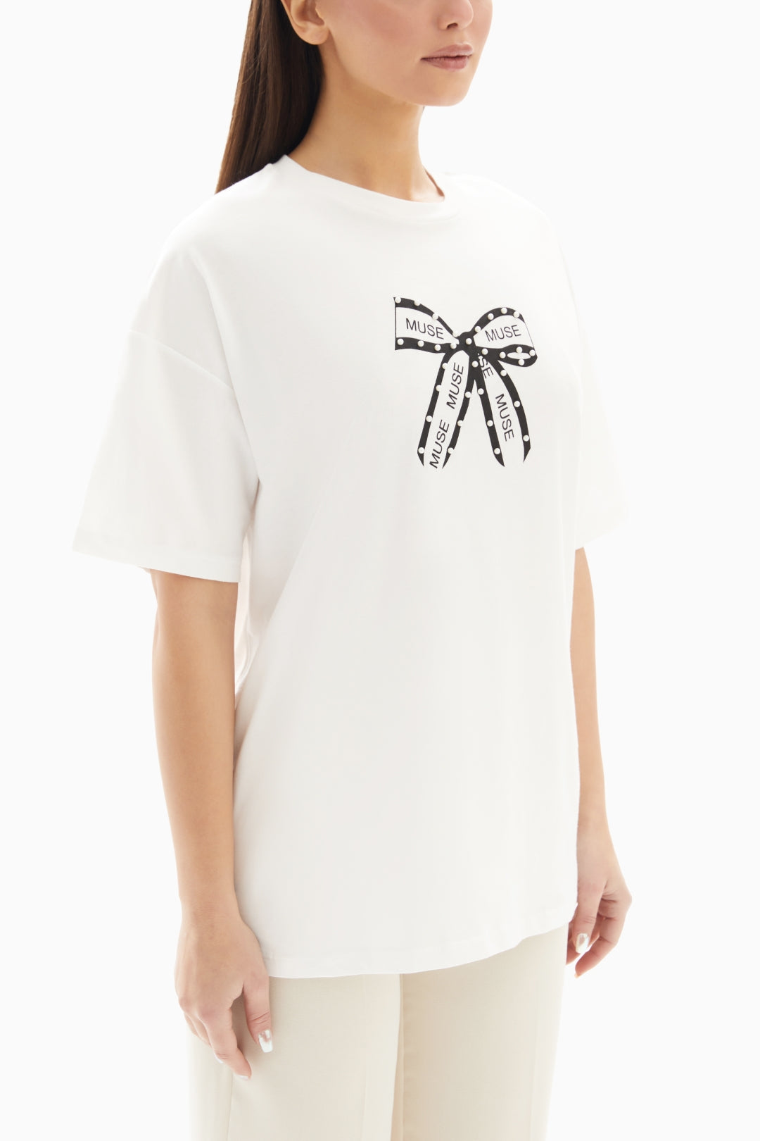 White Bow Printed T-shirt By WECRE8