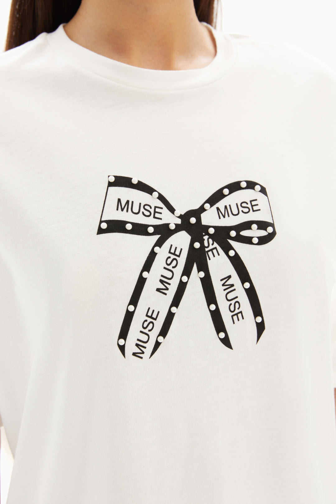 White Bow Printed T-shirt By WECRE8