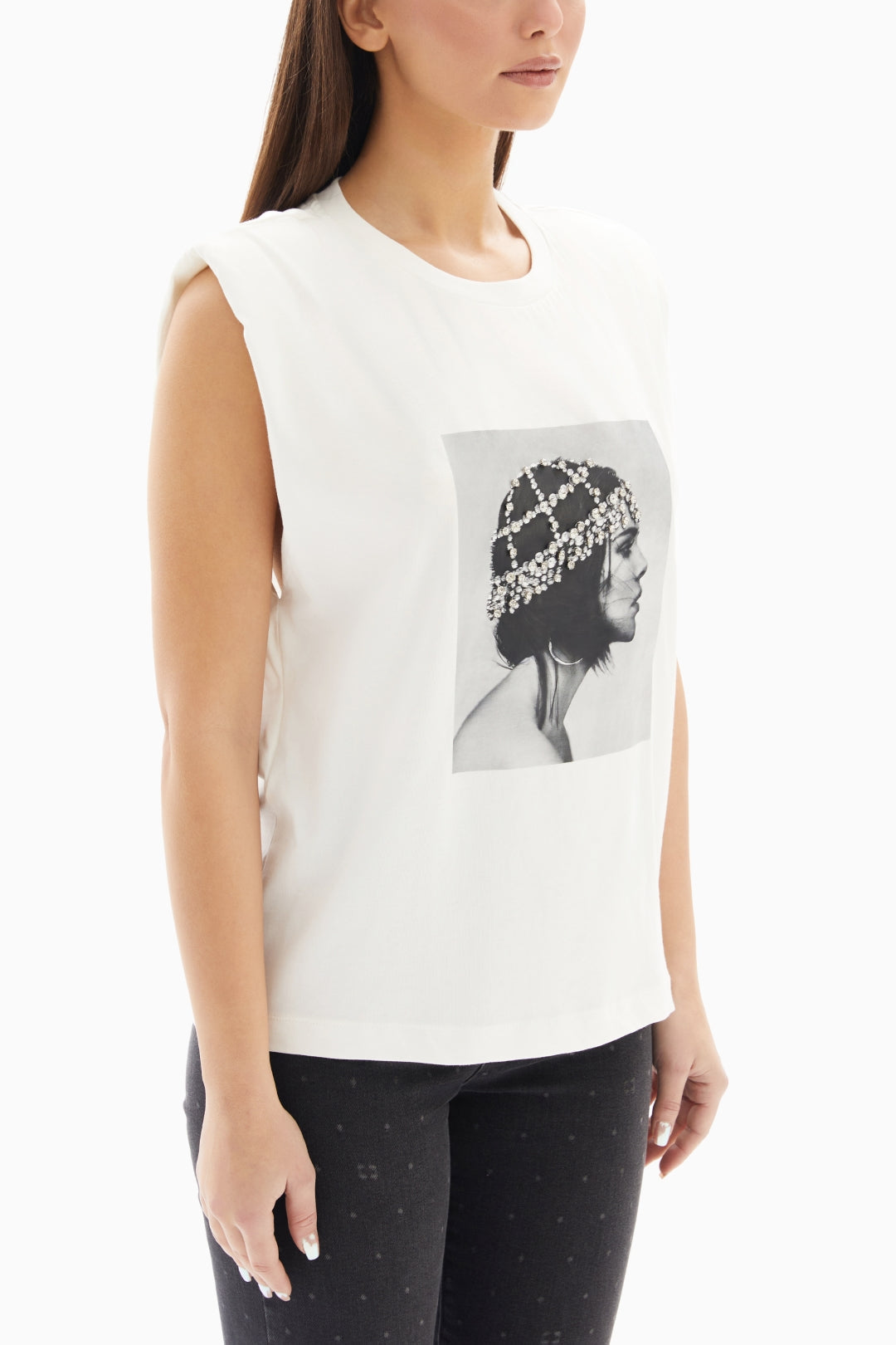 White Woman Printed Sleeveless Top By WECRE8