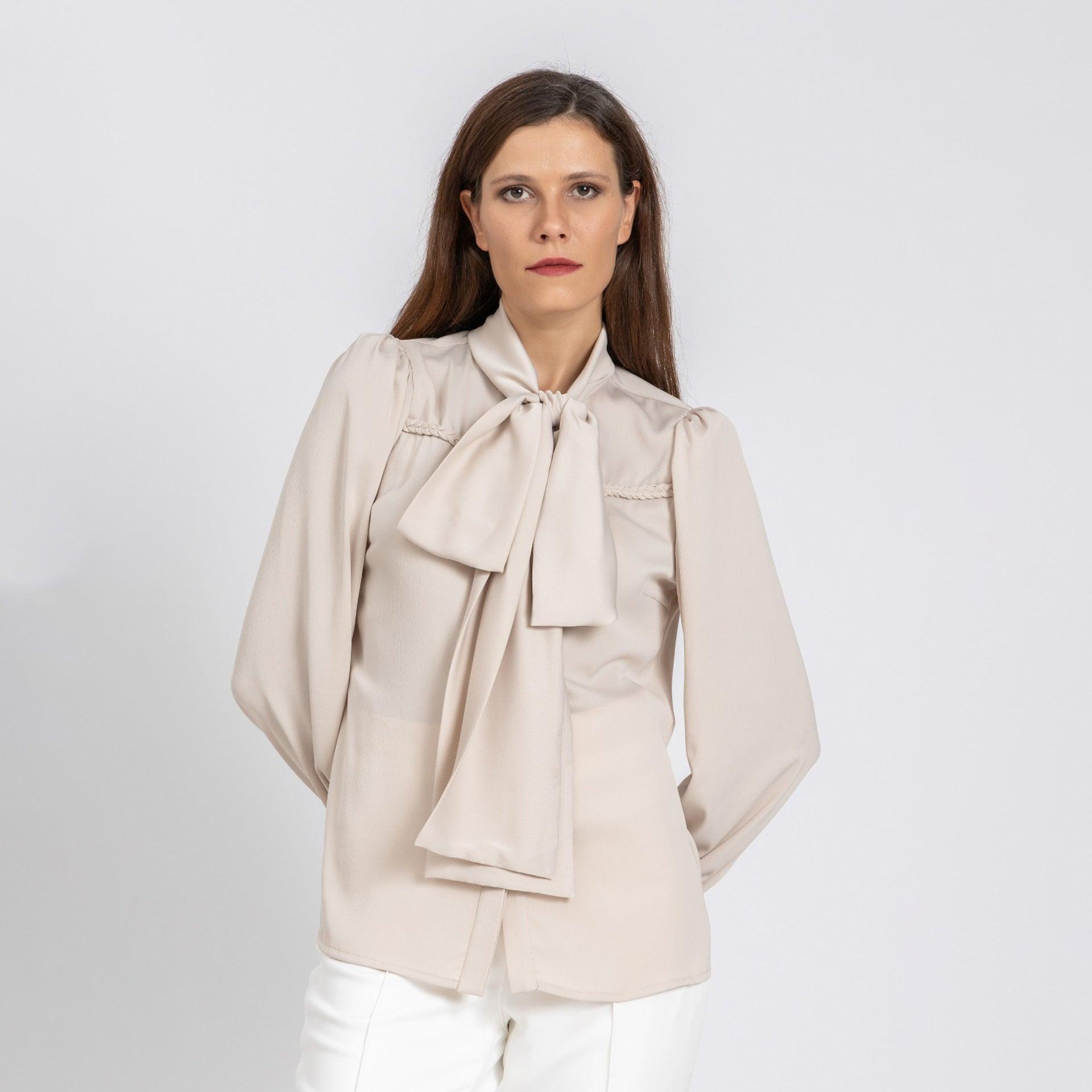 Beige Classy Satin Shirt From Elanove - WECRE8