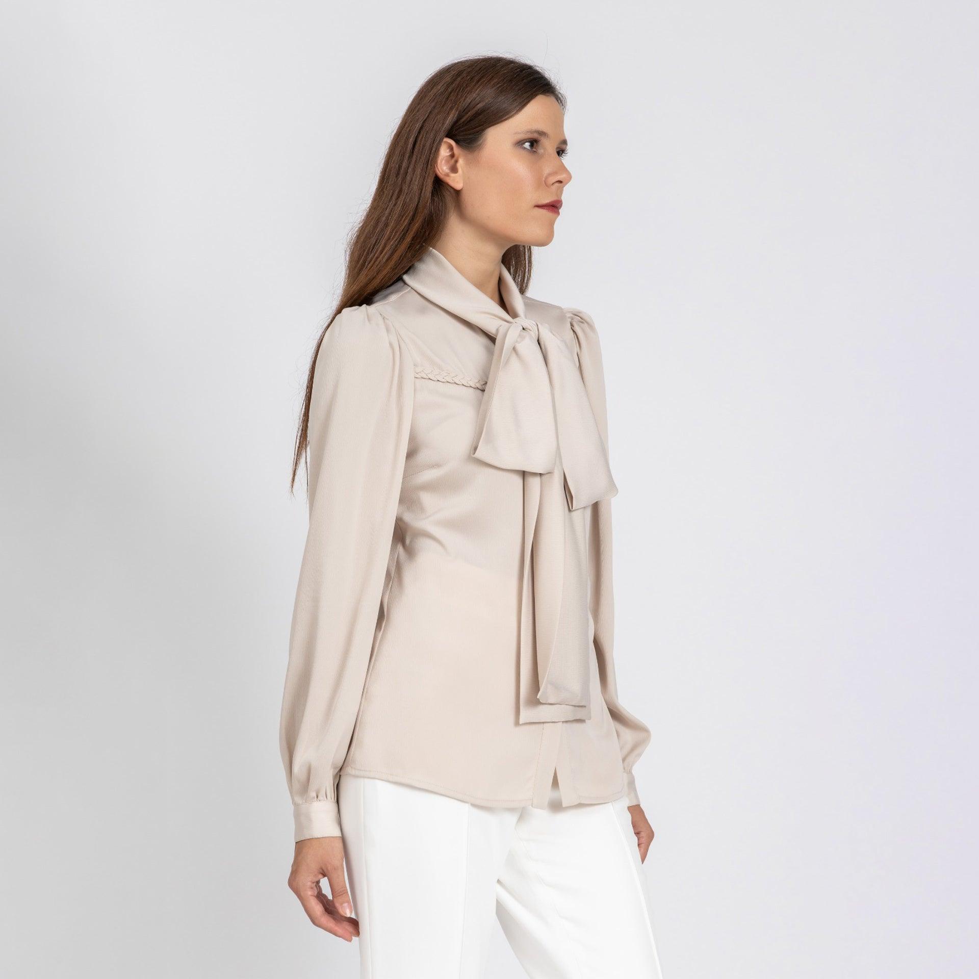 Beige Classy Satin Shirt From Elanove - WECRE8