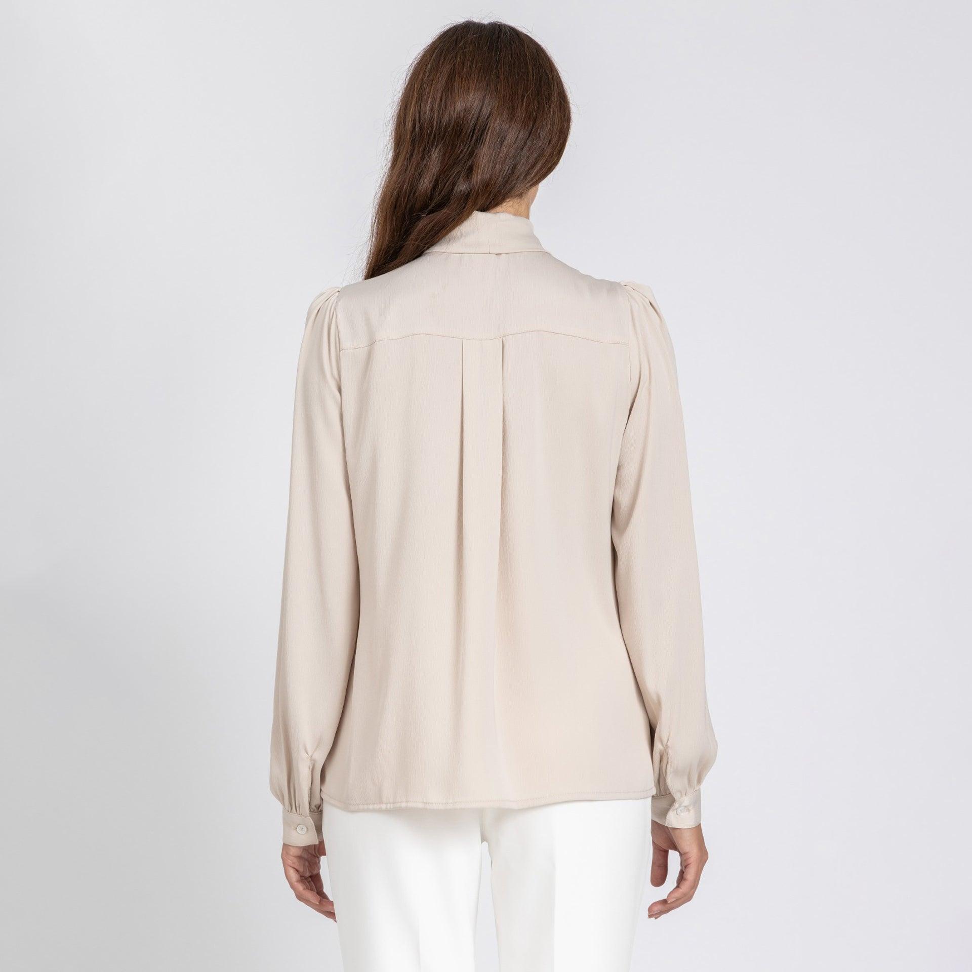 Beige Classy Satin Shirt From Elanove - WECRE8