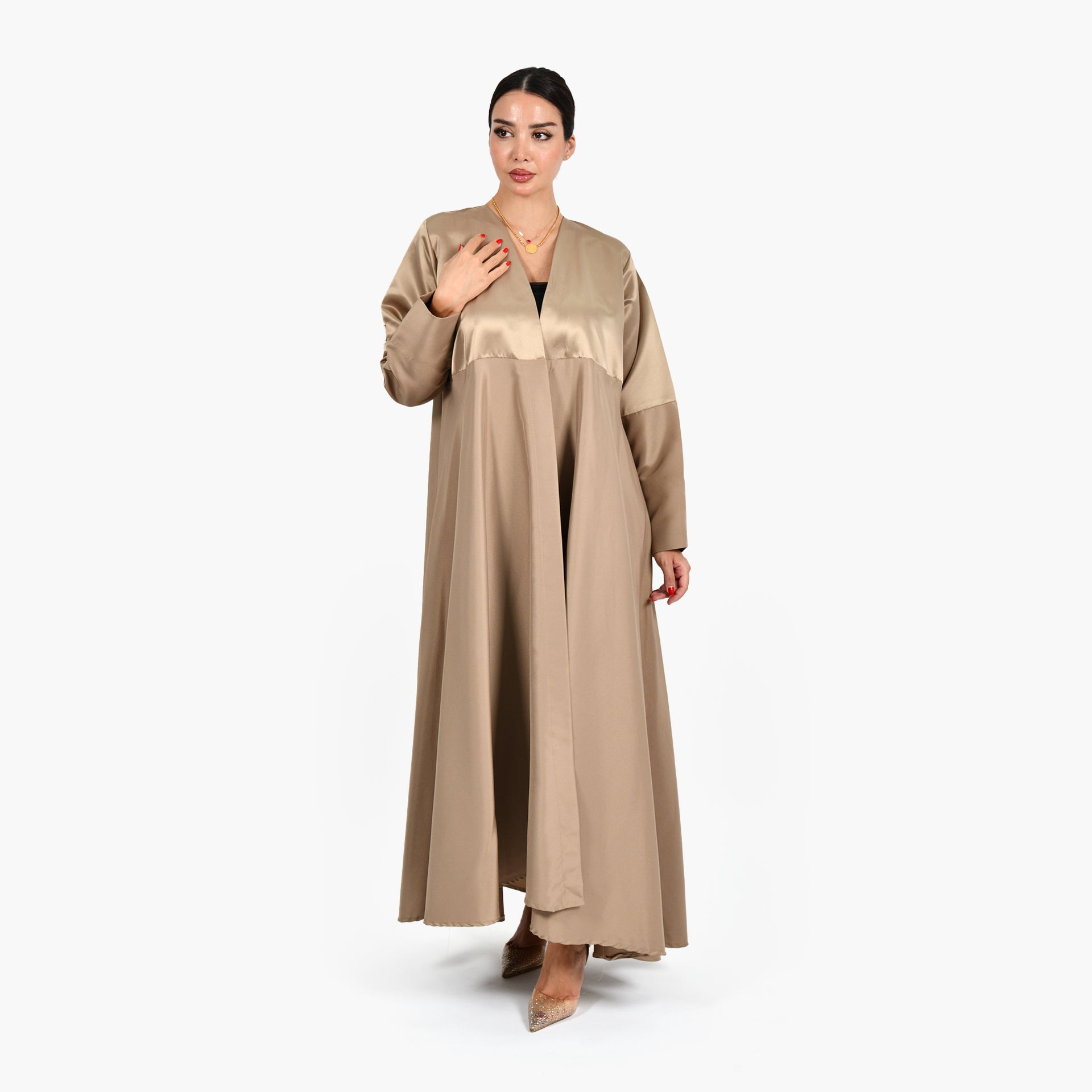 Beige Cloche Wide Abaya with Beige Tarha by Shmokh Abaya - WECRE8