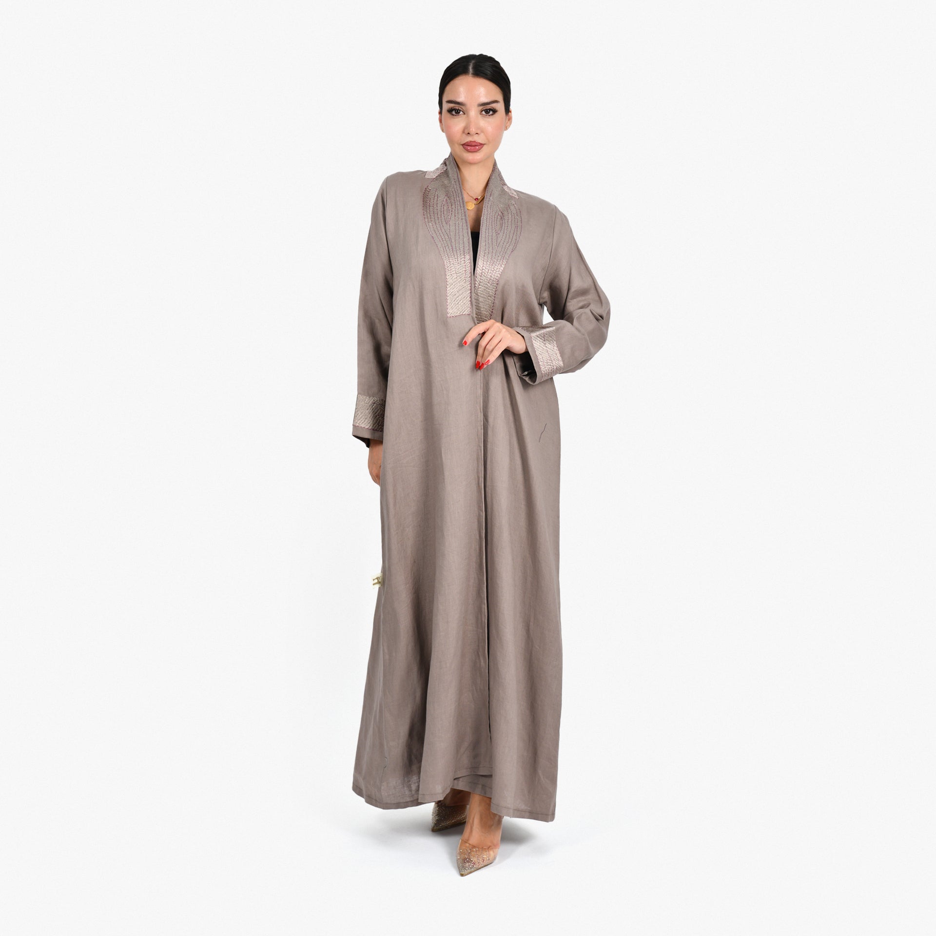 Beige Embroidered Abaya by Darzah - WECRE8