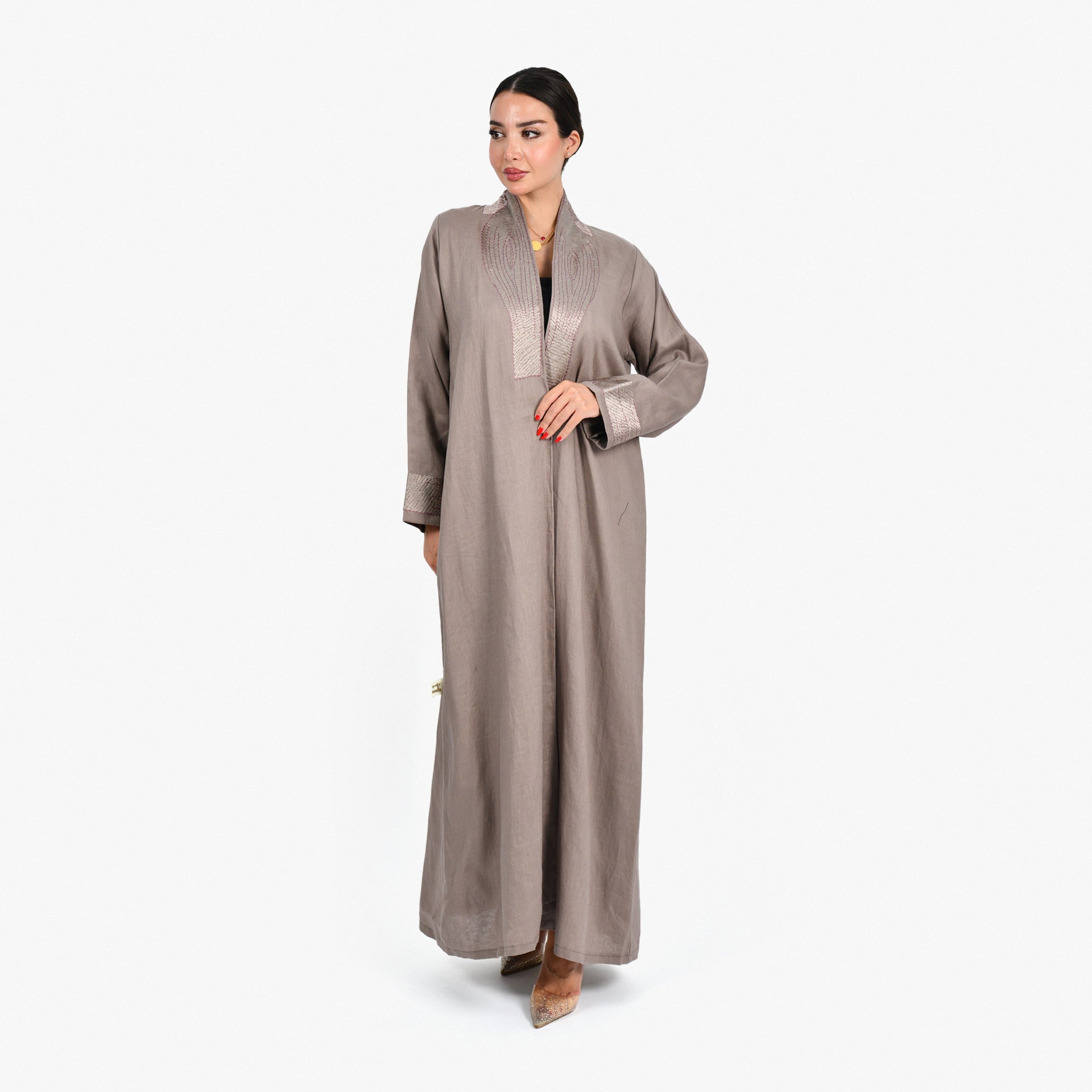 Beige Embroidered Abaya by Darzah - WECRE8