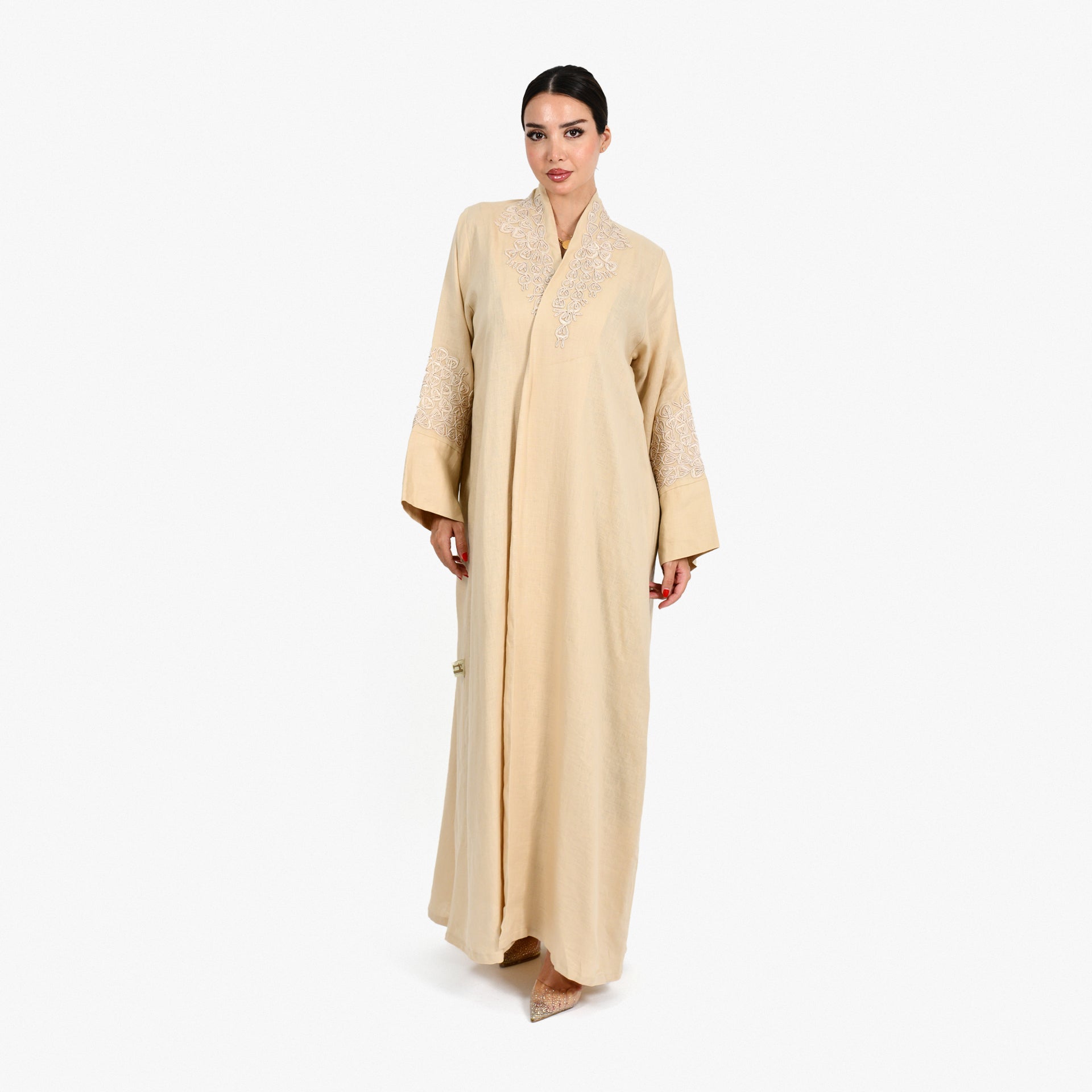 Beige Embroidery Abaya by Darzah - WECRE8