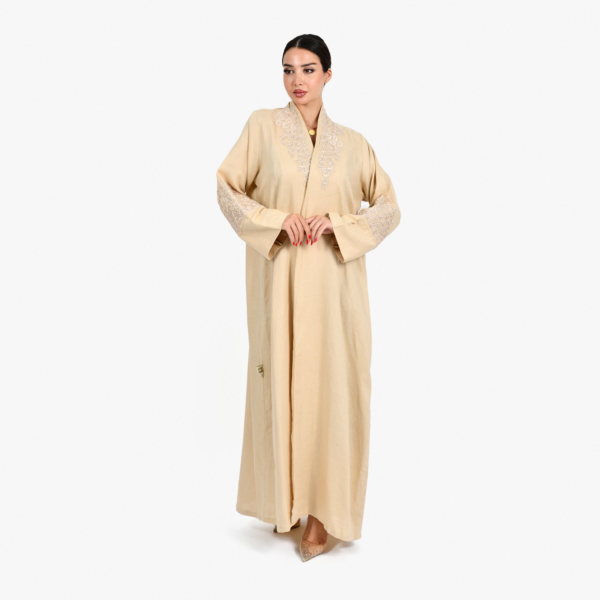 Beige Embroidery Abaya by Darzah - WECRE8