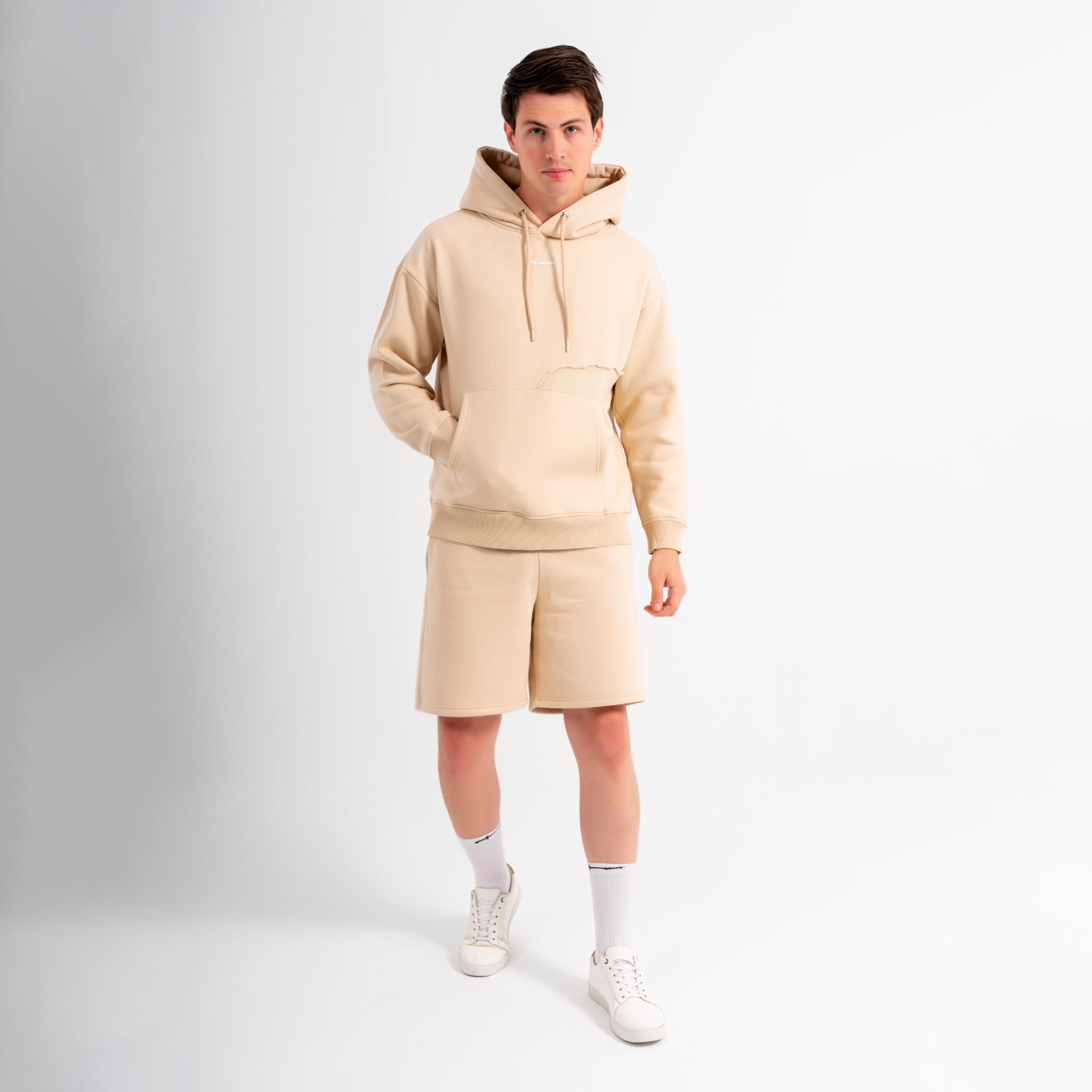 Beige Hoodie With Front Cut From Sword - WECRE8