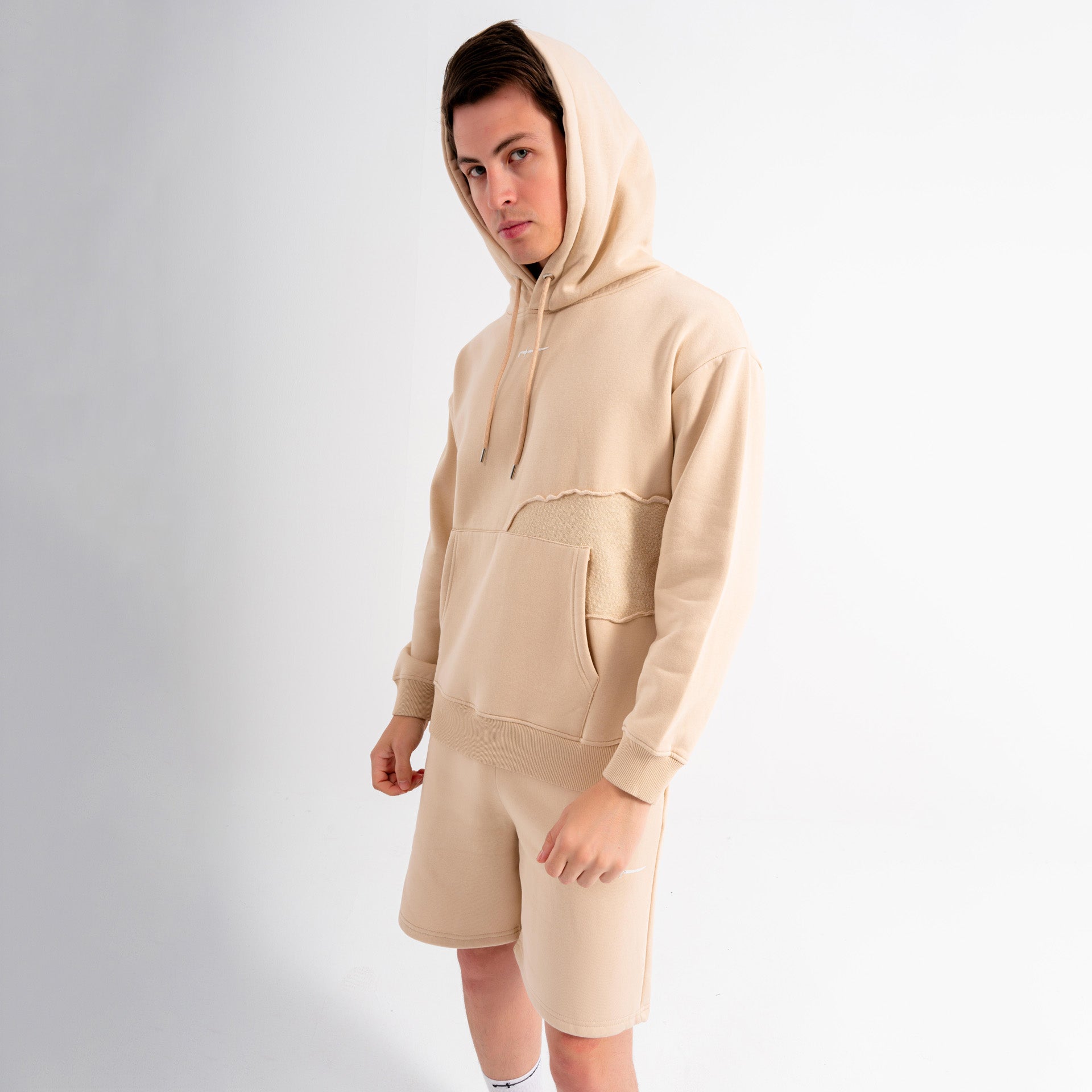 Beige Hoodie With Front Cut From Sword - WECRE8