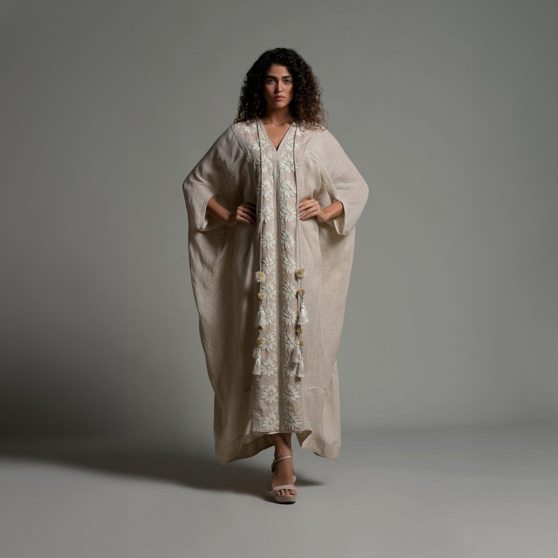 Beige Rizwana Embroidered Jalabiya with Inner Cotton Cami From Amore Mio By Hitu - WECRE8