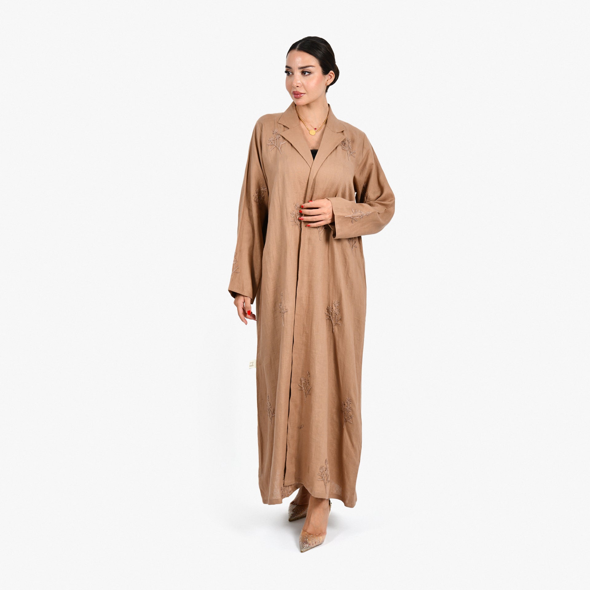 Beige Suit Embroidery Abaya by Darzah - WECRE8