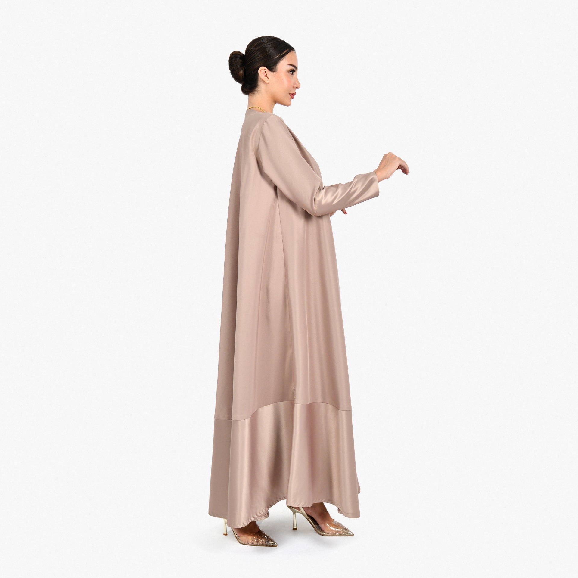 Beige Wide Cloche Abaya with Beige Tarha by Shmokh Abaya - WECRE8