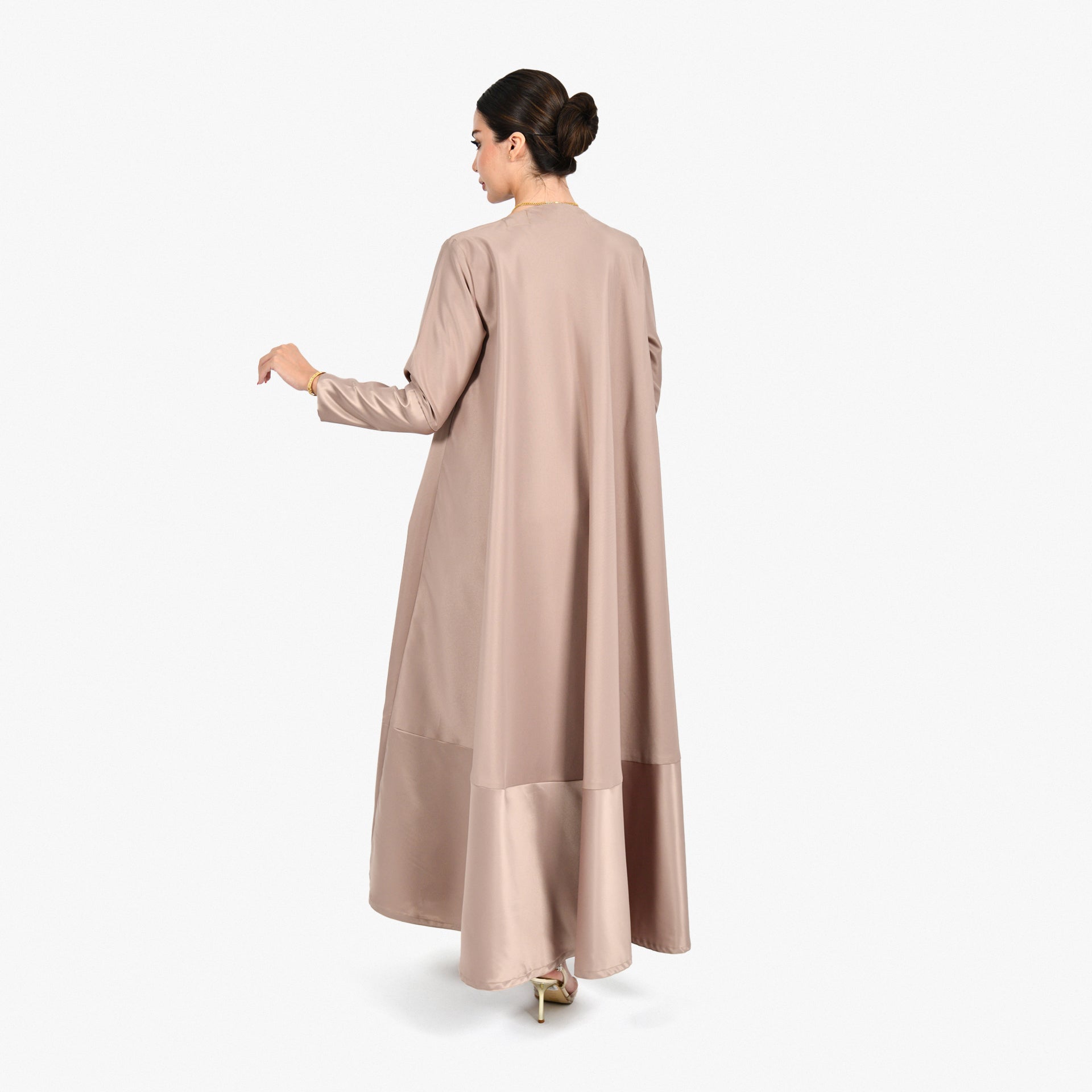 Beige Wide Cloche Abaya with Beige Tarha by Shmokh Abaya - WECRE8