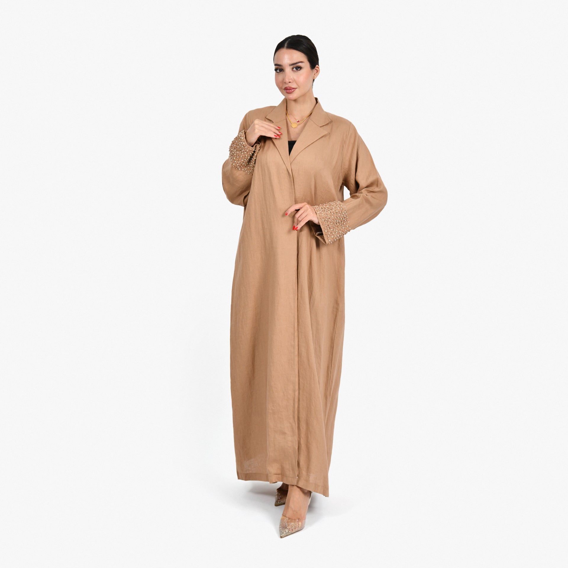 Beige with Dots Embroidery Abaya by Darzah - WECRE8