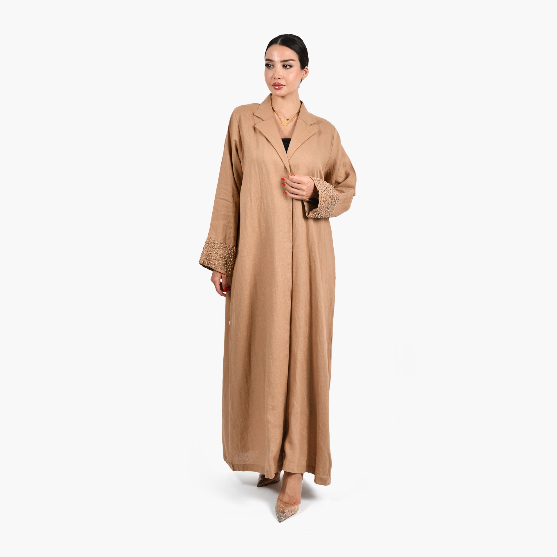 Beige with Dots Embroidery Abaya by Darzah - WECRE8