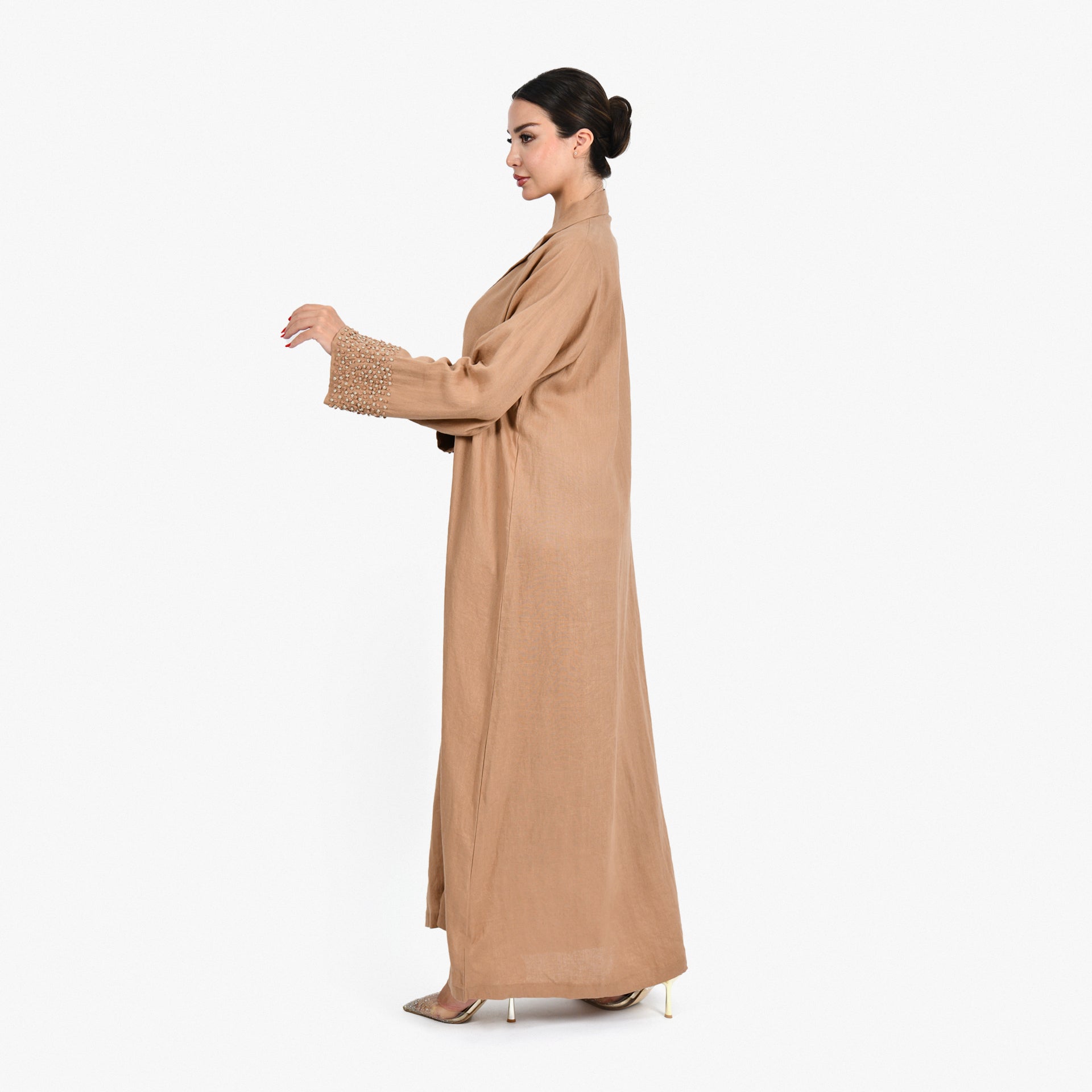 Beige with Dots Embroidery Abaya by Darzah - WECRE8