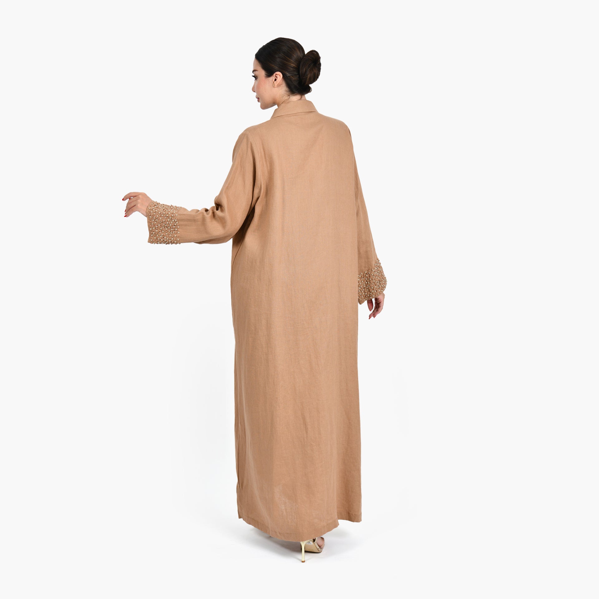 Beige with Dots Embroidery Abaya by Darzah - WECRE8