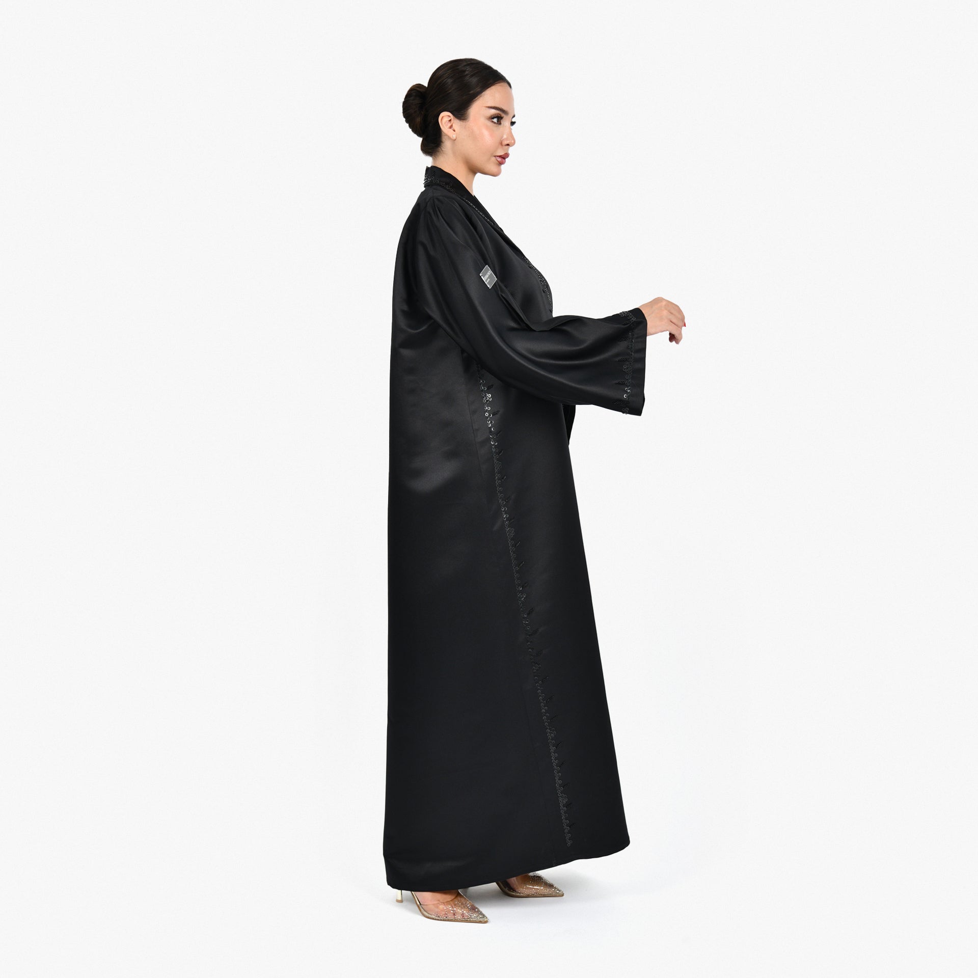 Black Abaya with Black Embroidery and Black Tarha by Shmokh Abaya - WECRE8