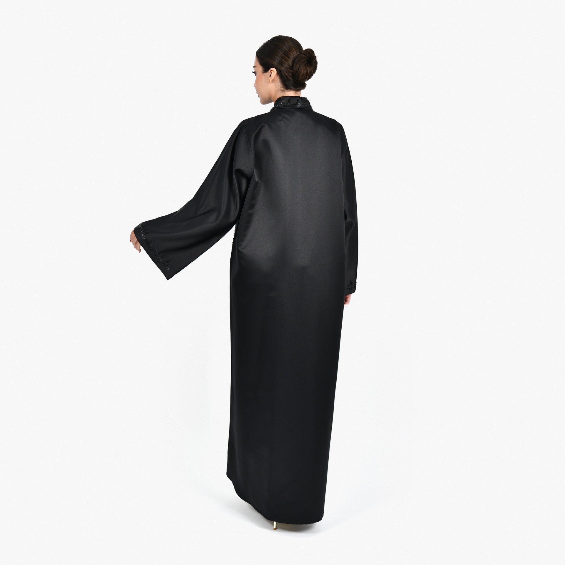 Black Abaya with Black Embroidery and Black Tarha by Shmokh Abaya - WECRE8