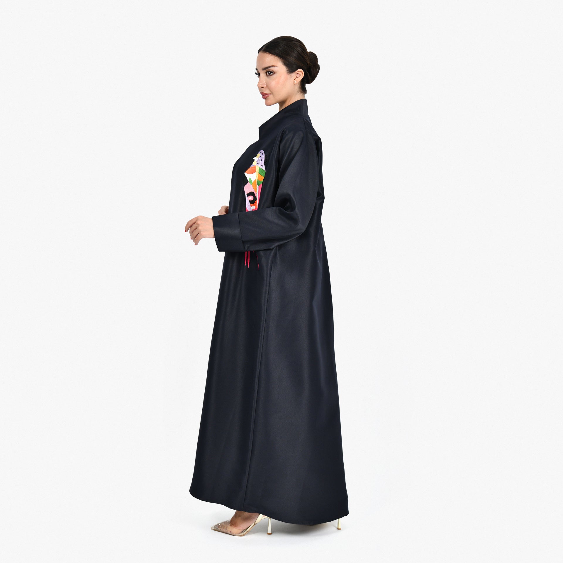 Black Abaya With Colorful Bird Embroidery and Black Tarha by Shmokh Abaya - WECRE8